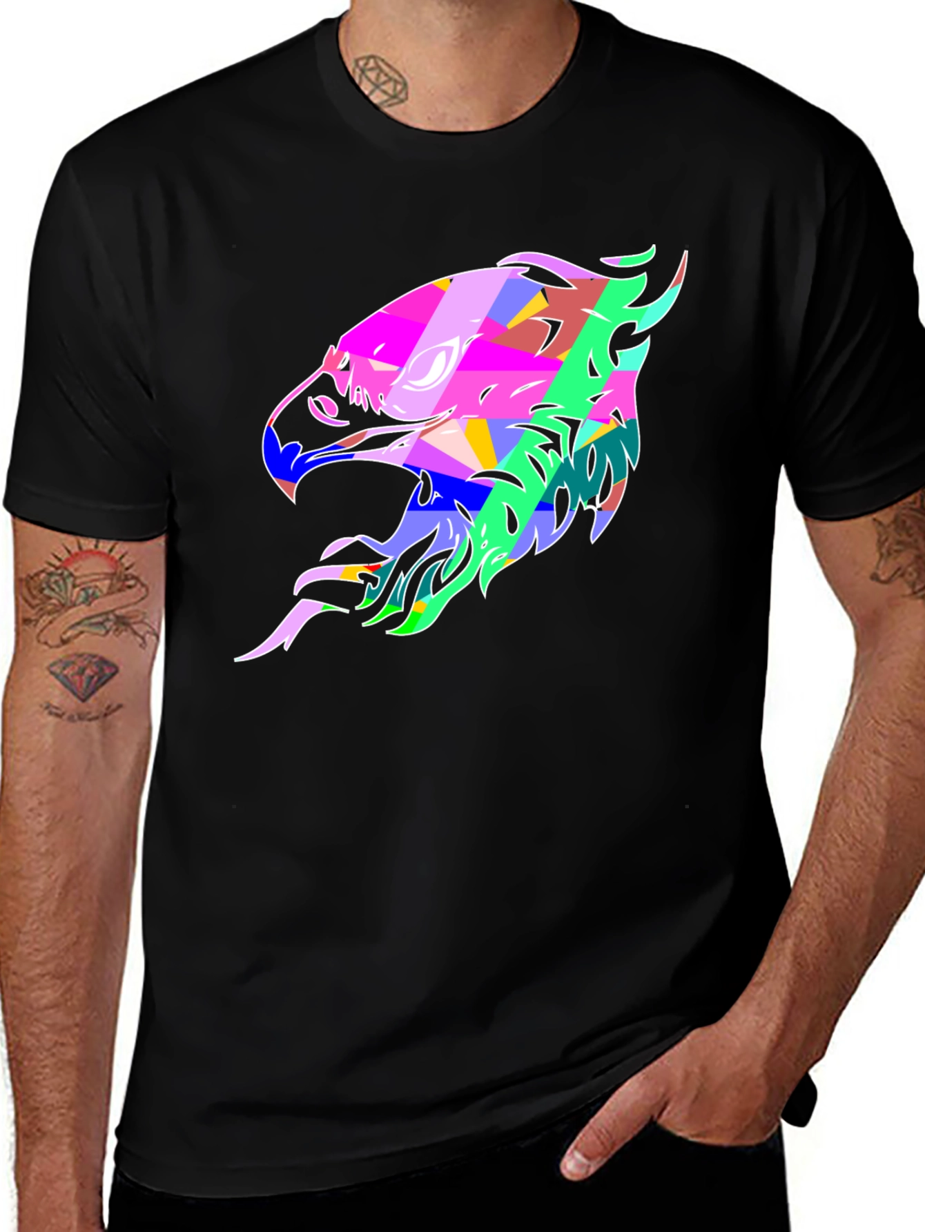 Abstract Eagle Graphic Print Black T-Shirt