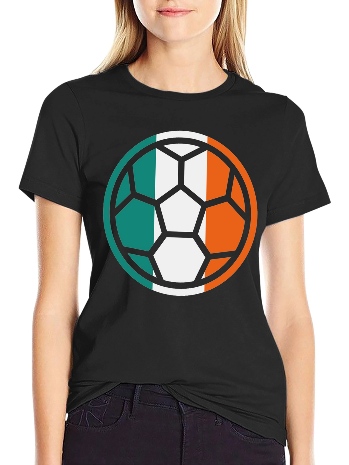 Ireland Flag Soccer Ball Black T-Shirt