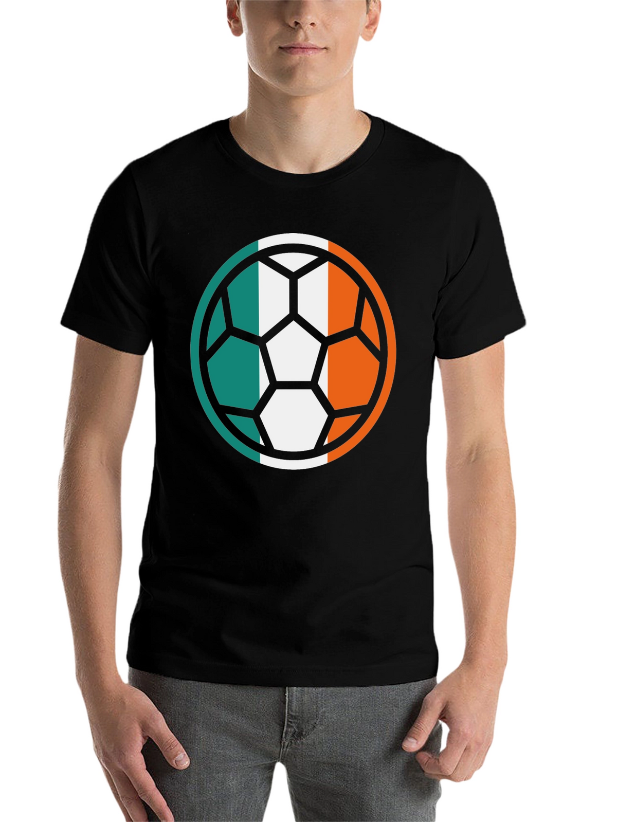 Ireland Flag Soccer Ball Black T-Shirt