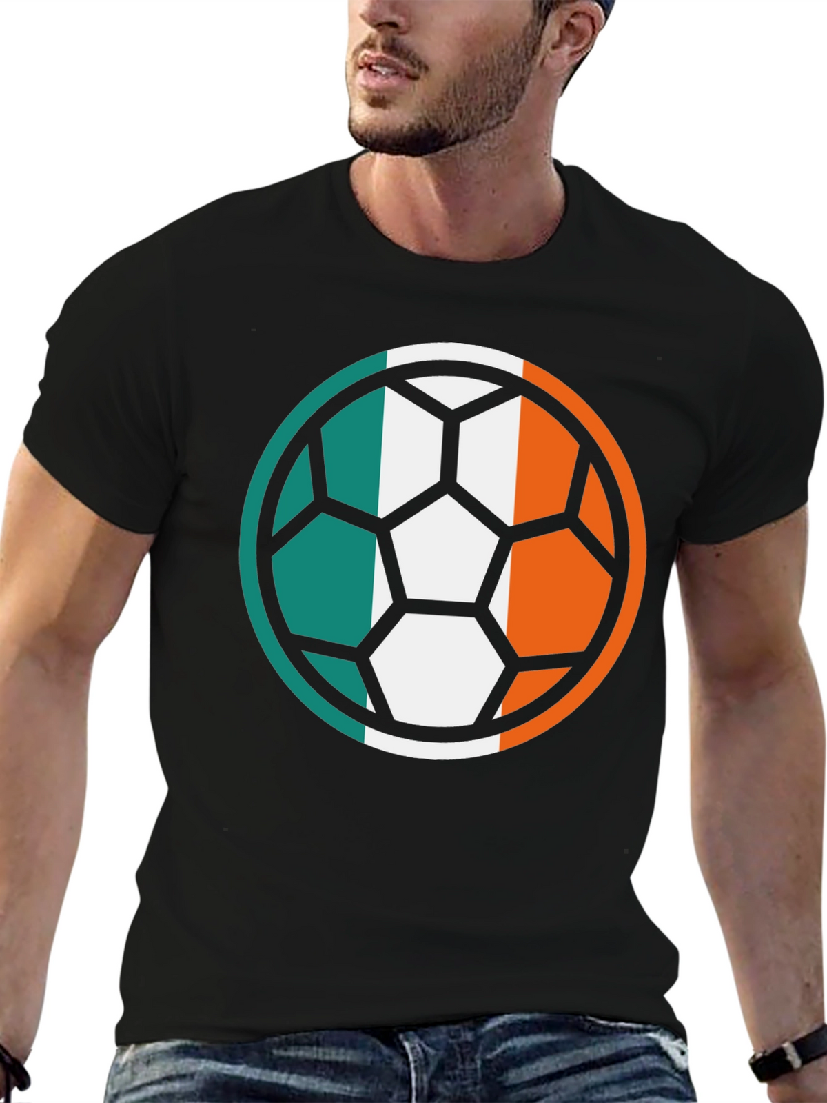 Ireland Flag Soccer Ball Black T-Shirt