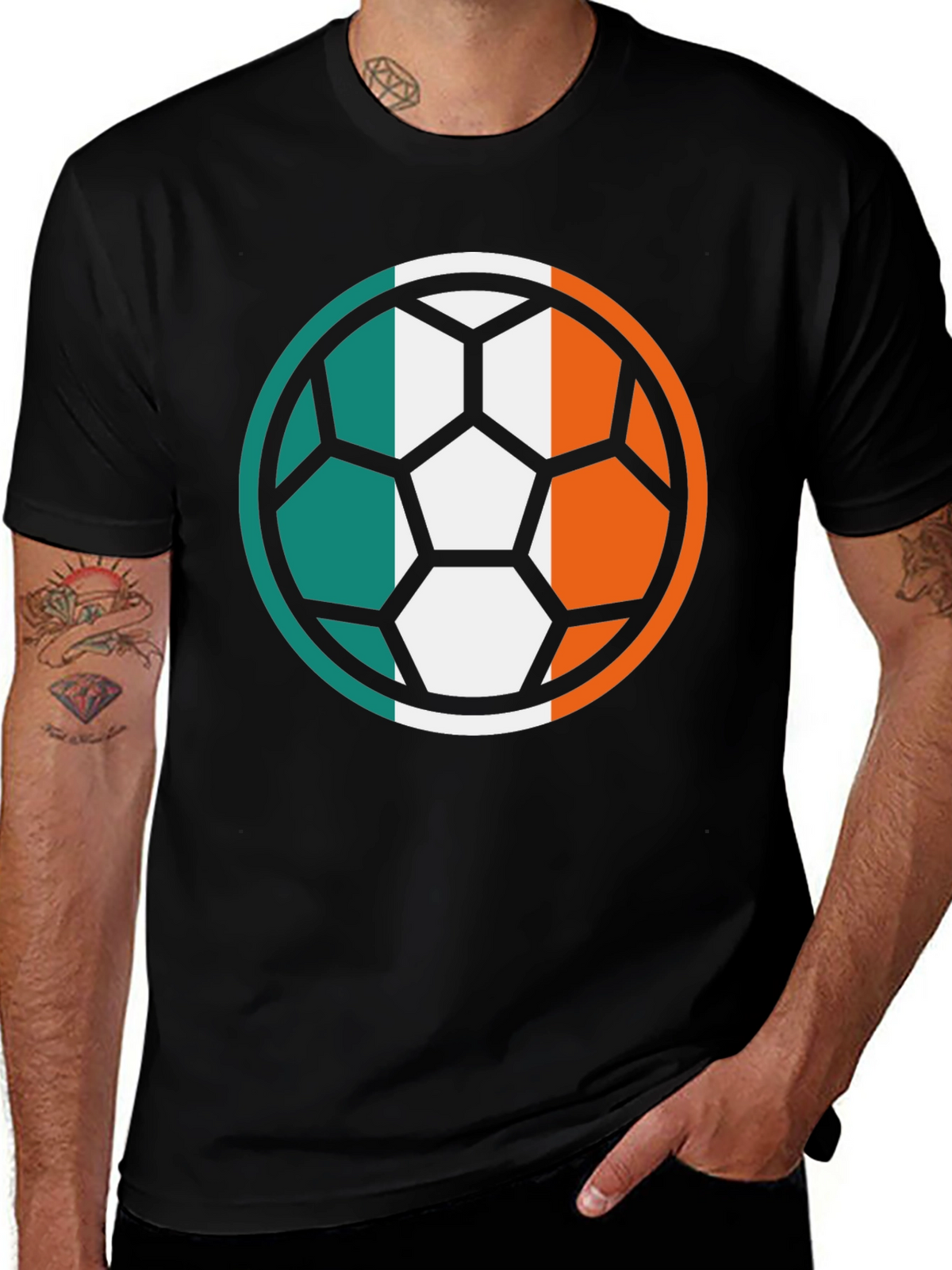 Ireland Flag Soccer Ball Black T-Shirt