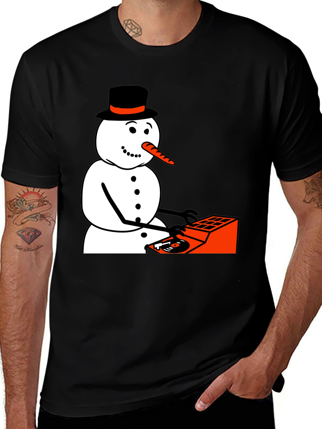 DJ Snowman Graphic Tee - Holiday Humor