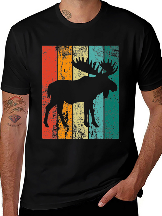 Retro Moose Graphic Tee - Vintage Style Black T-Shirt