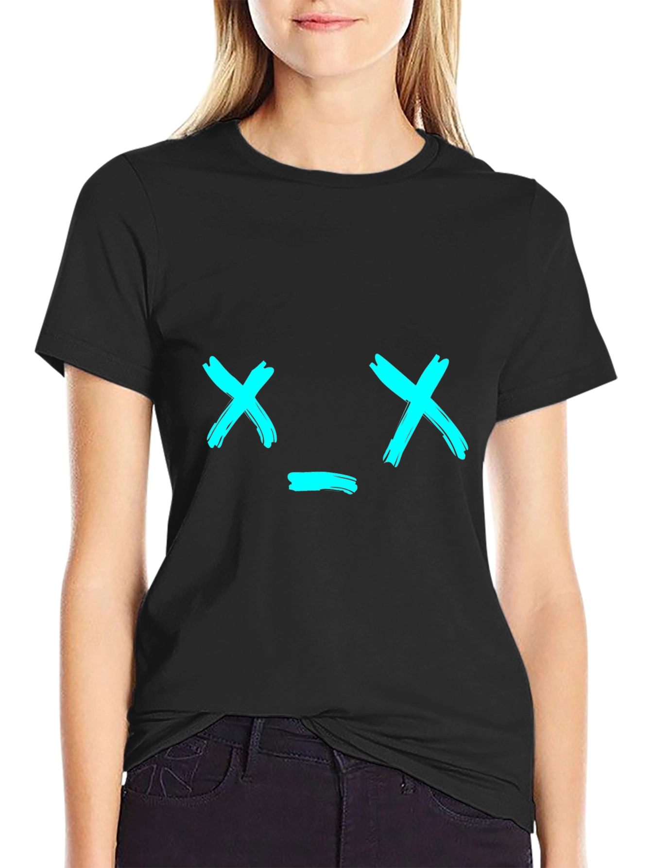 Black T-Shirt with Brushstroke X_X Face