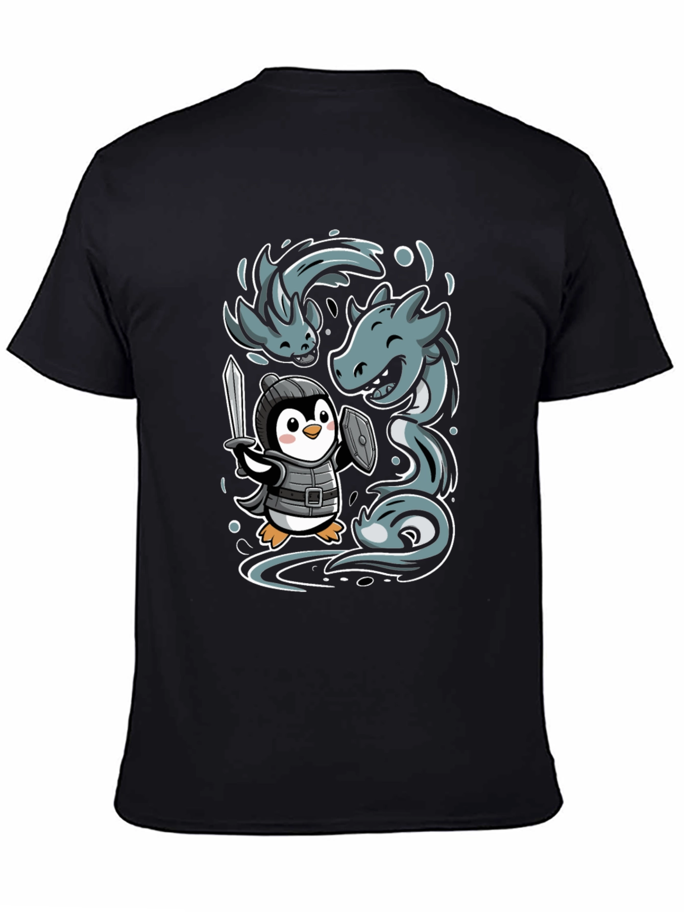 Penguin Knight vs Sea Serpent Graphic Tee