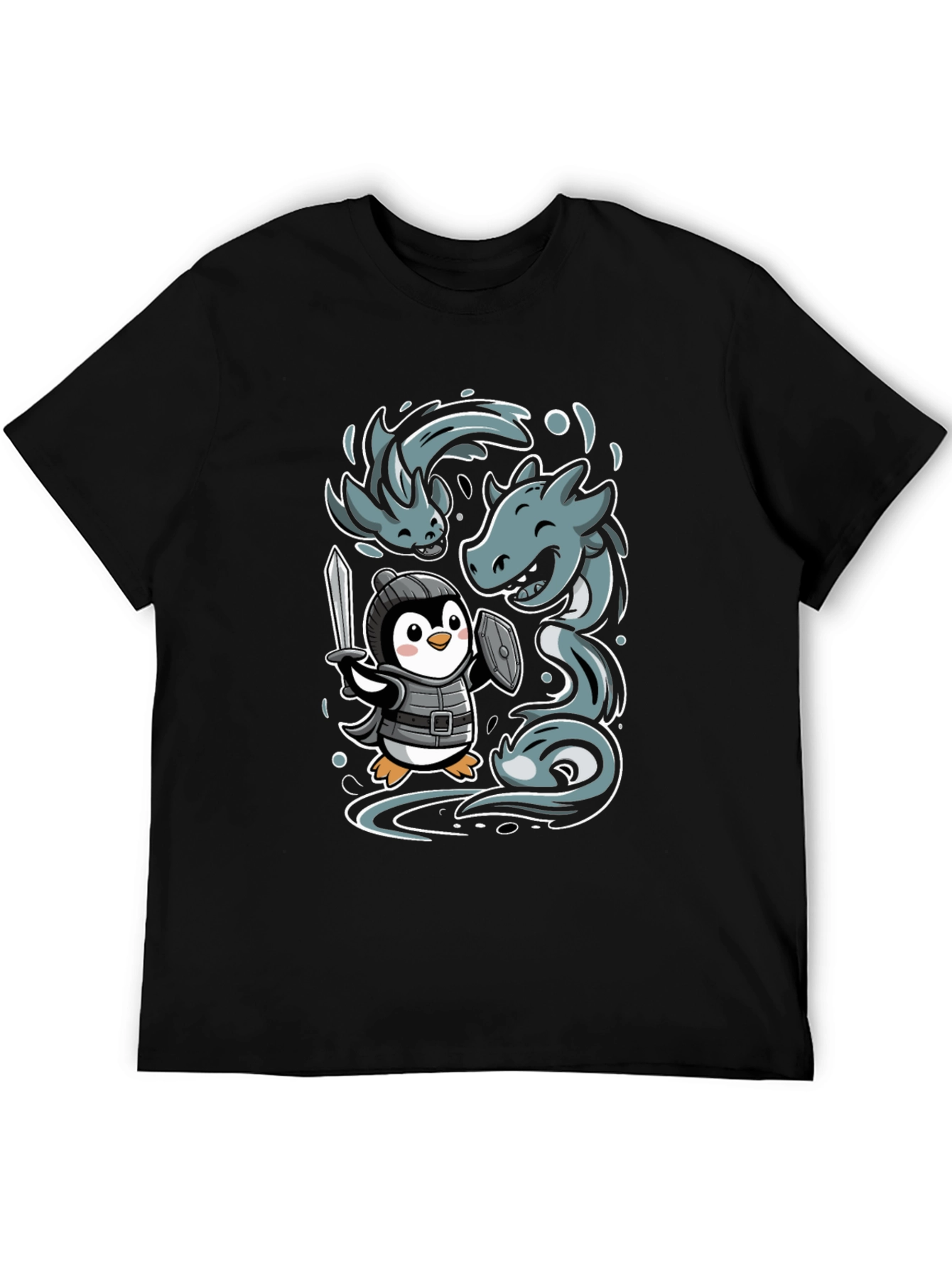 Penguin Knight vs Sea Serpent Graphic Tee