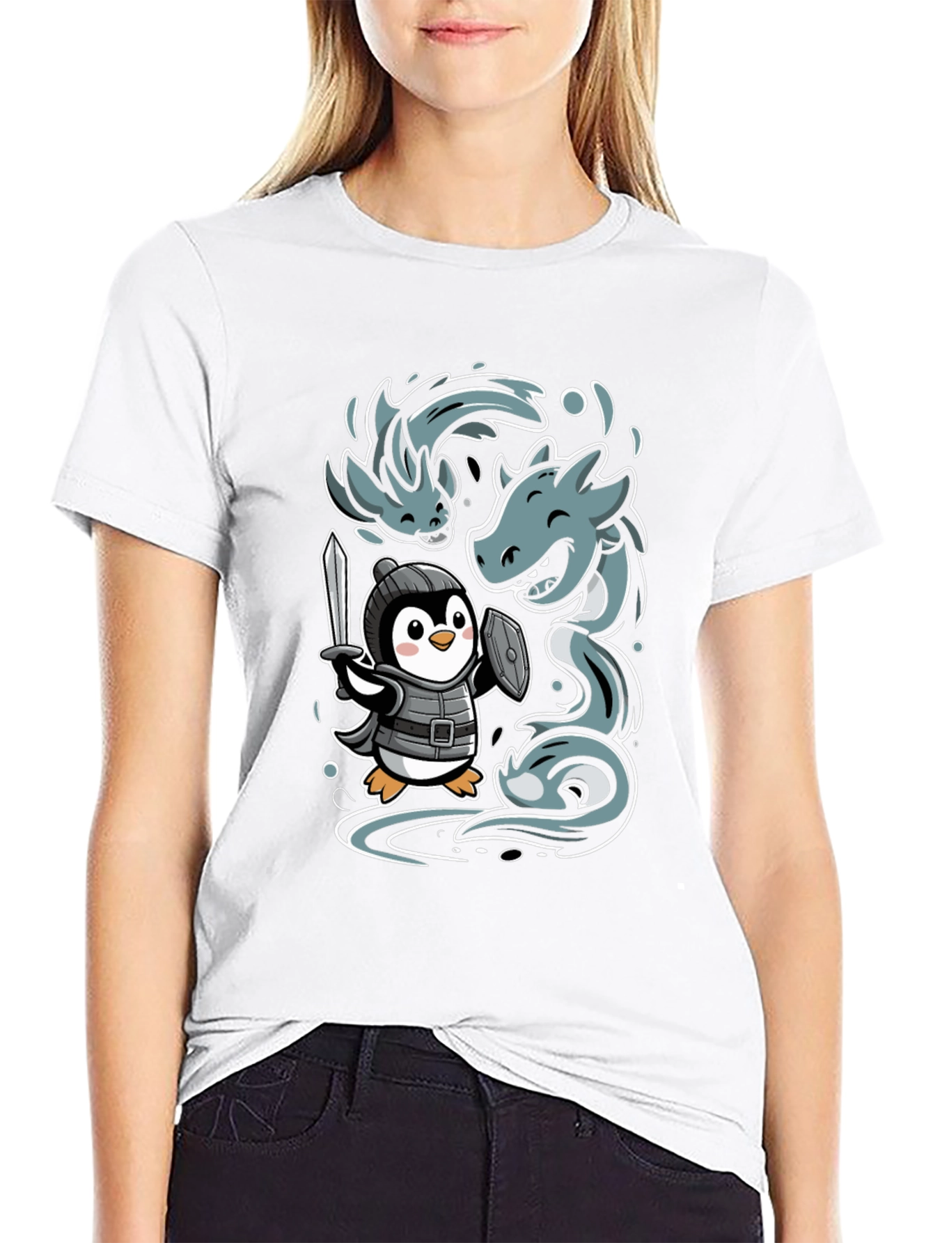 Penguin Knight vs Sea Serpent Graphic Tee