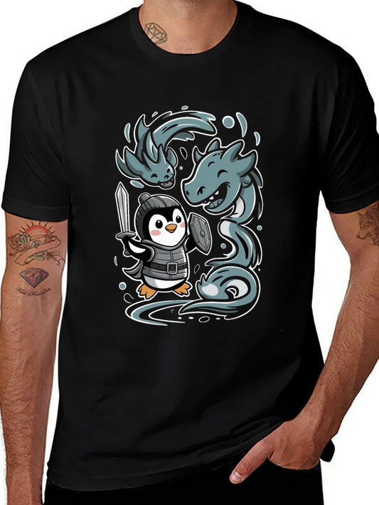 Penguin Knight vs Sea Serpent Graphic Tee