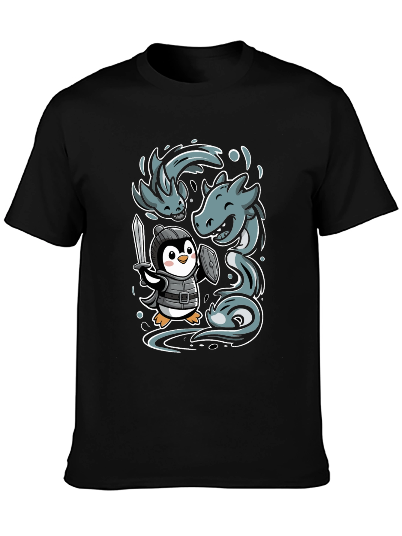 Penguin Knight vs Sea Serpent Graphic Tee