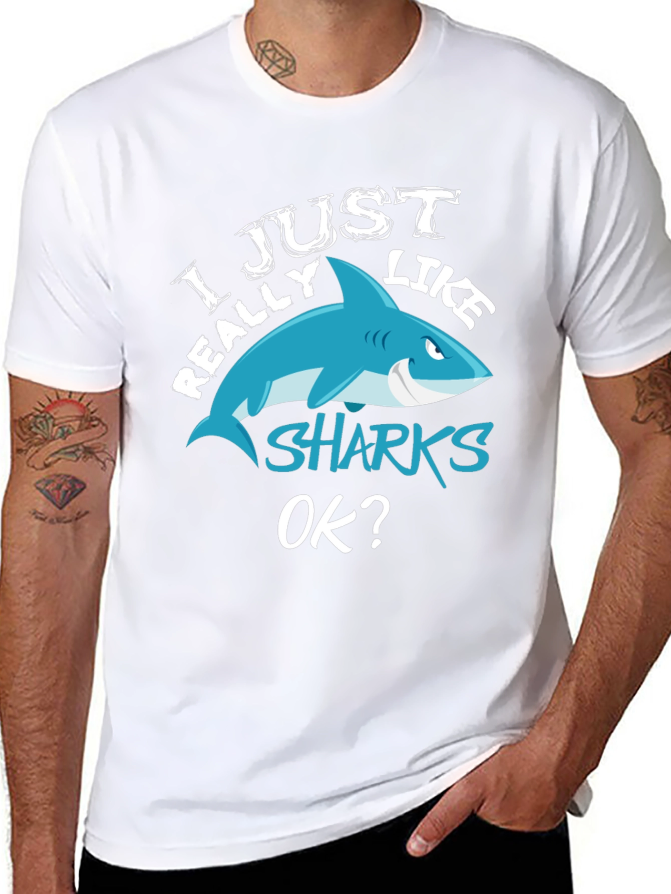 I Just Really Like Sharks OK? Black T-Shirt