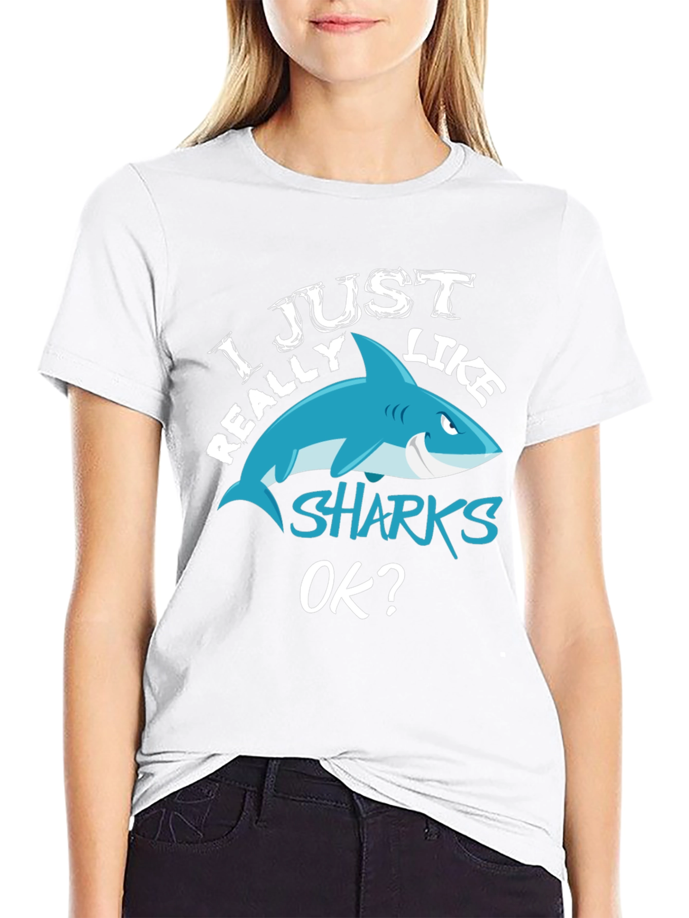 I Just Really Like Sharks OK? Black T-Shirt