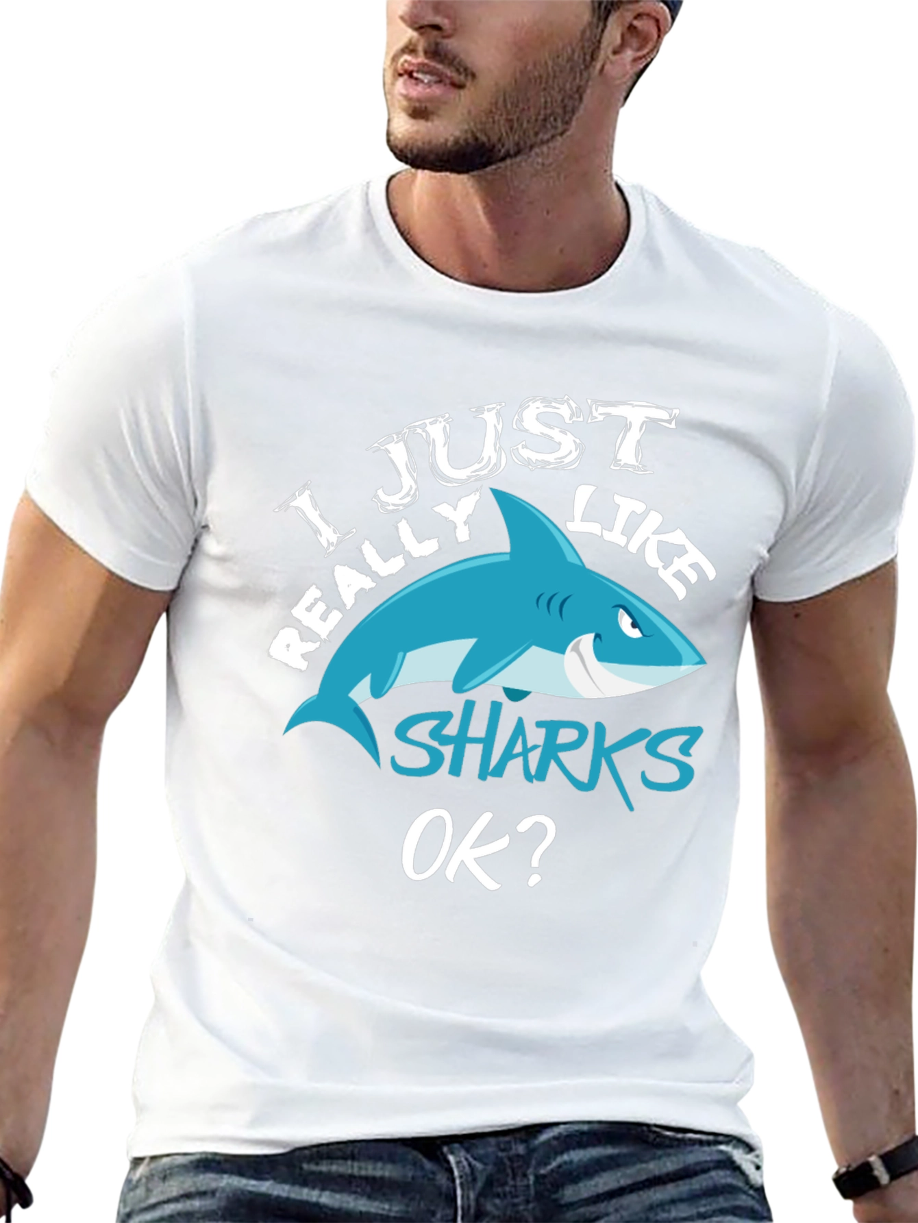 I Just Really Like Sharks OK? Black T-Shirt