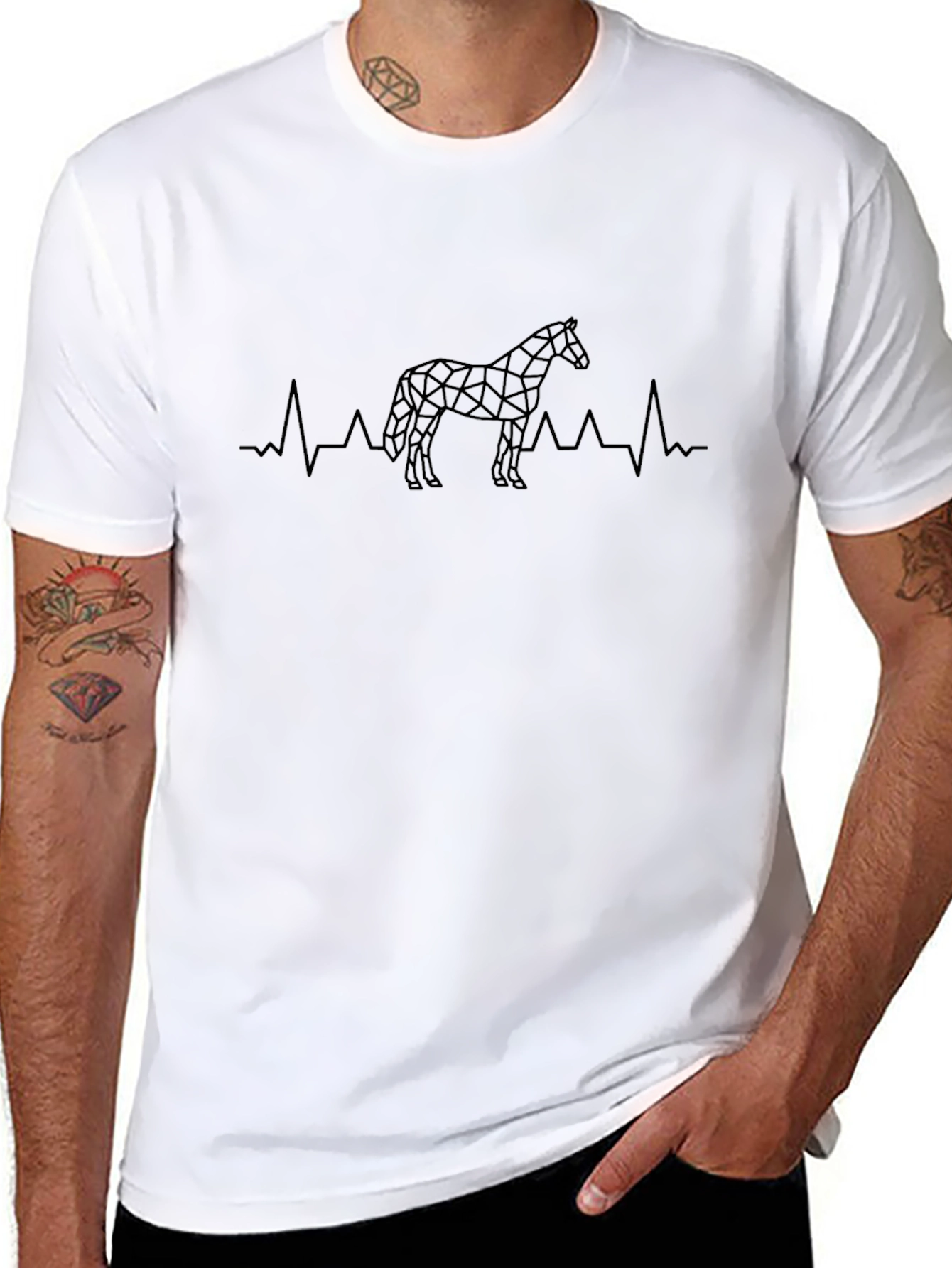 Geometric Horse Heartbeat Graphic Tee - Black