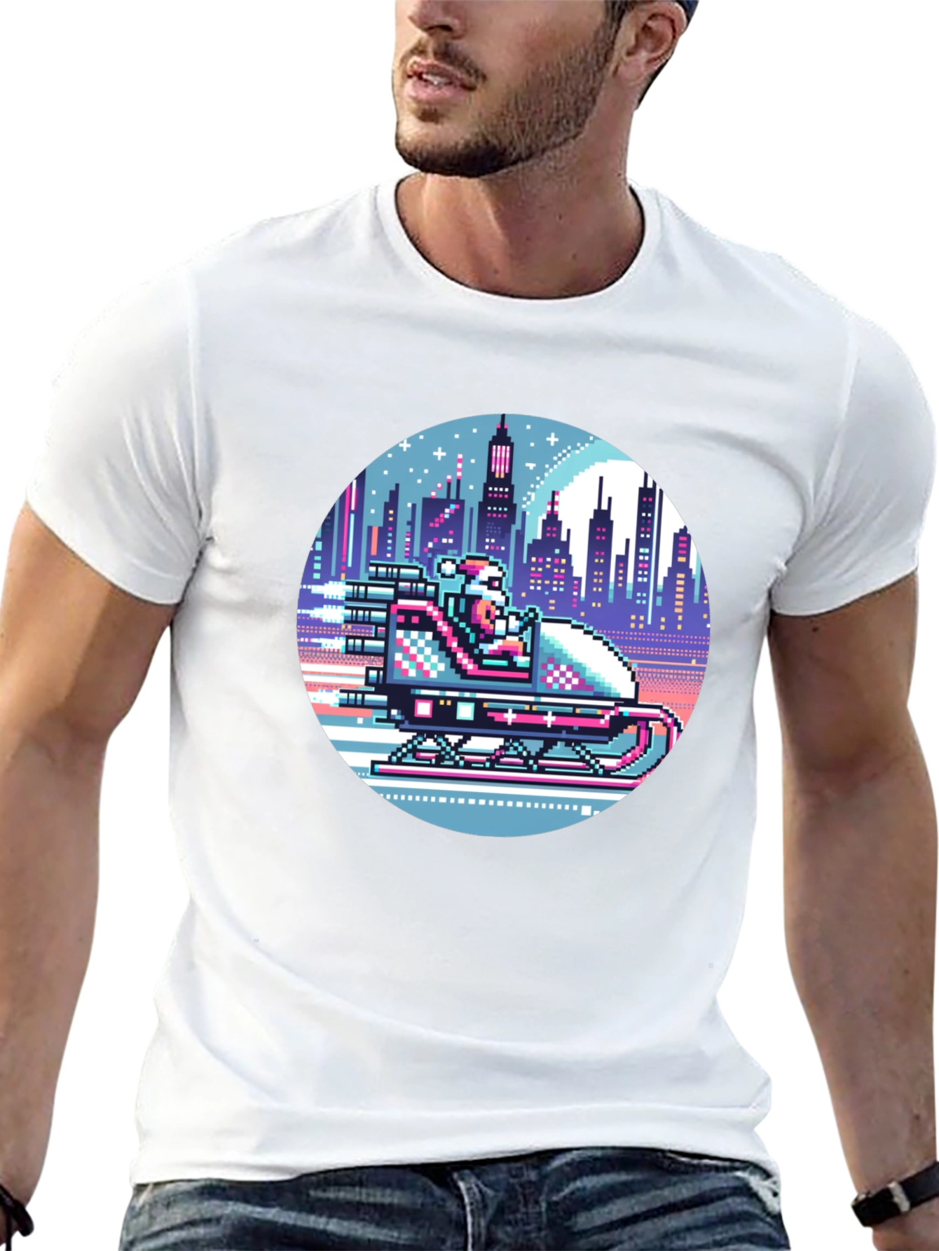 Retro Pixel Santa T-Shirt
