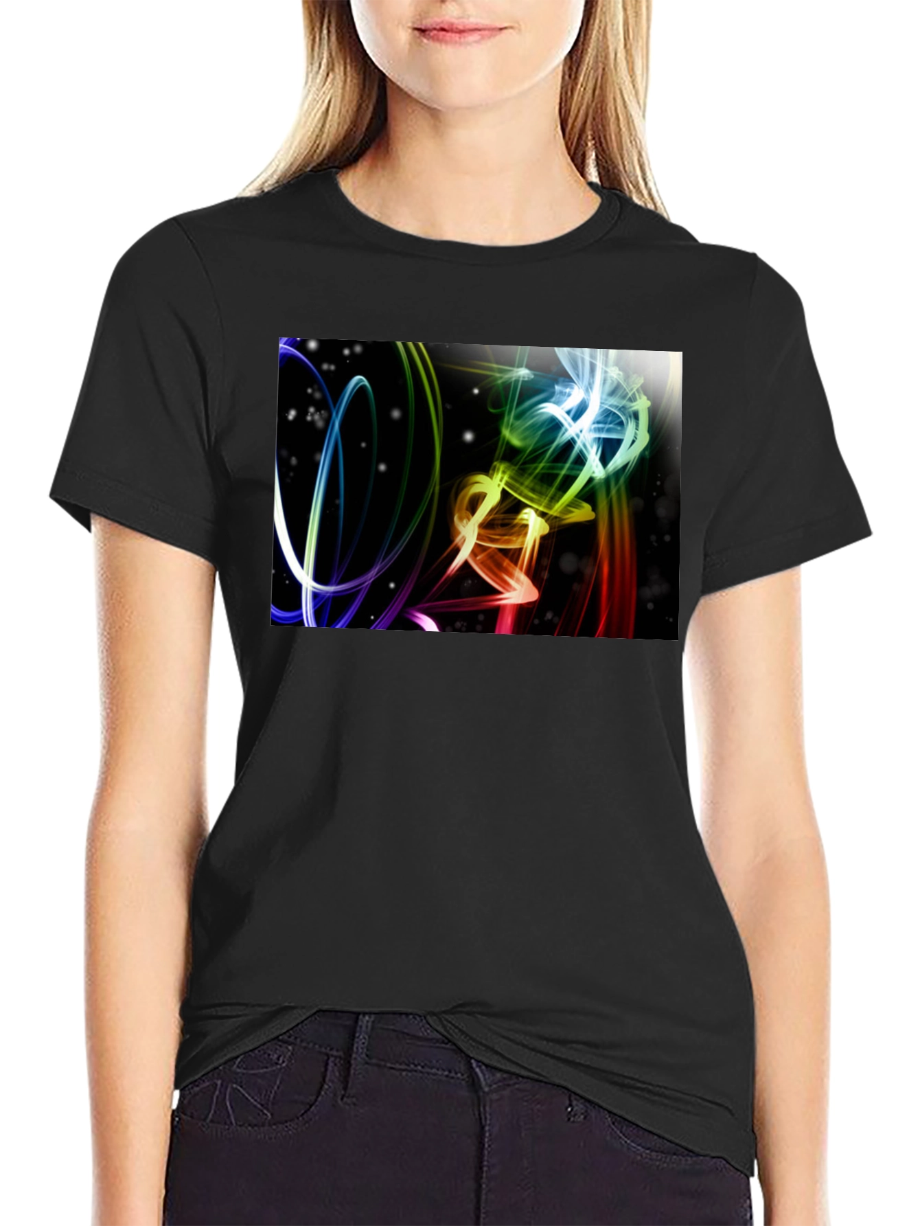 Abstract Light Swirls Black T-Shirt