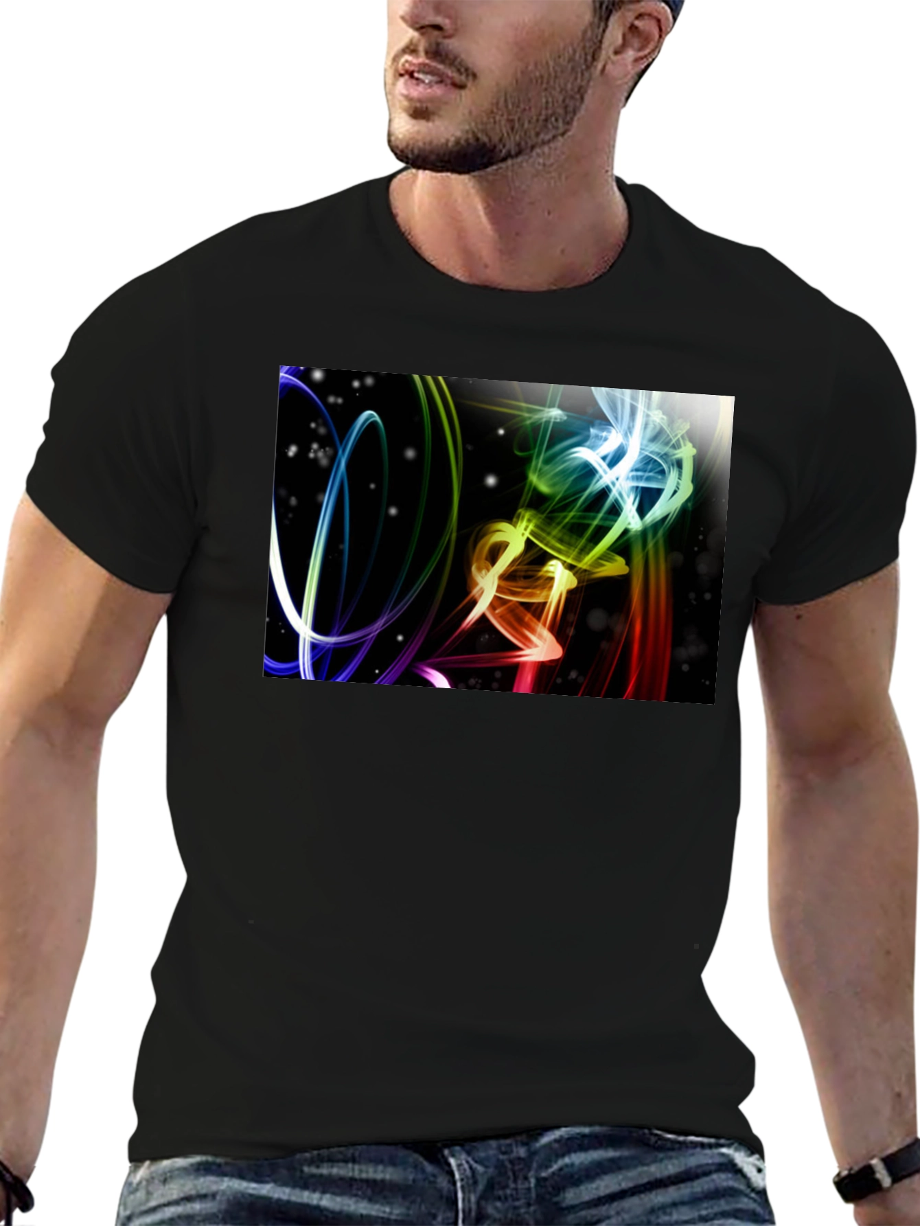 Abstract Light Swirls Black T-Shirt