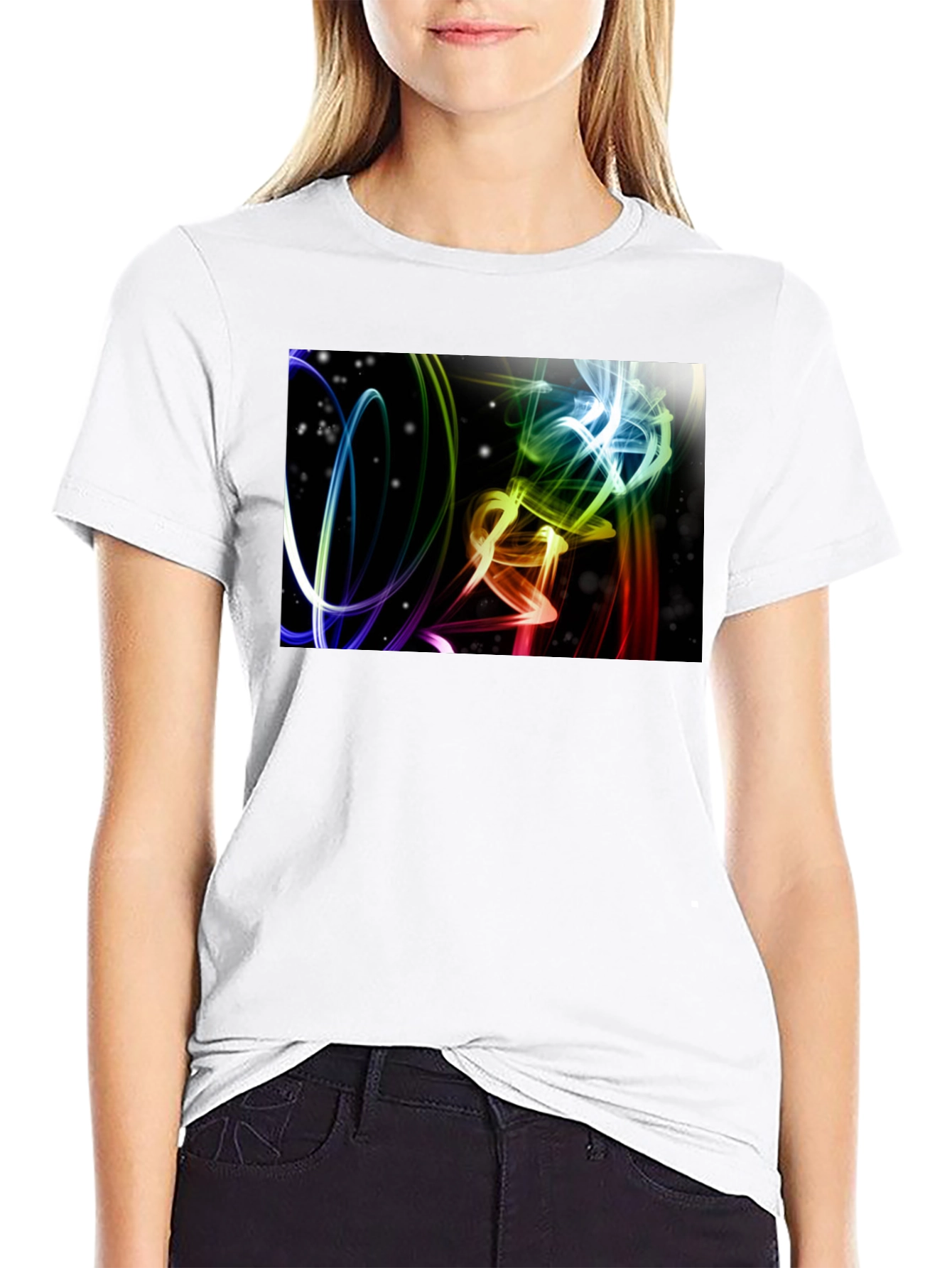 Abstract Light Swirls Black T-Shirt