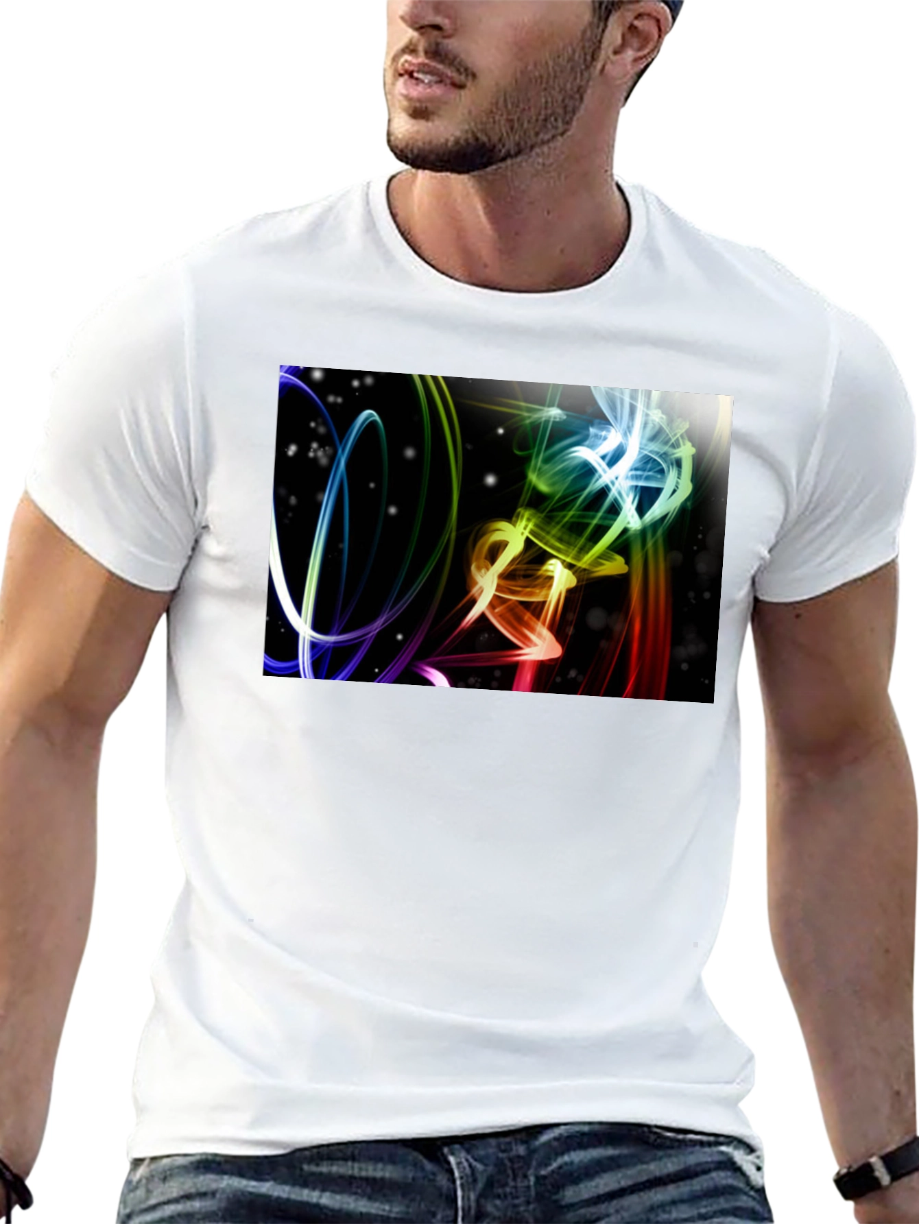 Abstract Light Swirls Black T-Shirt