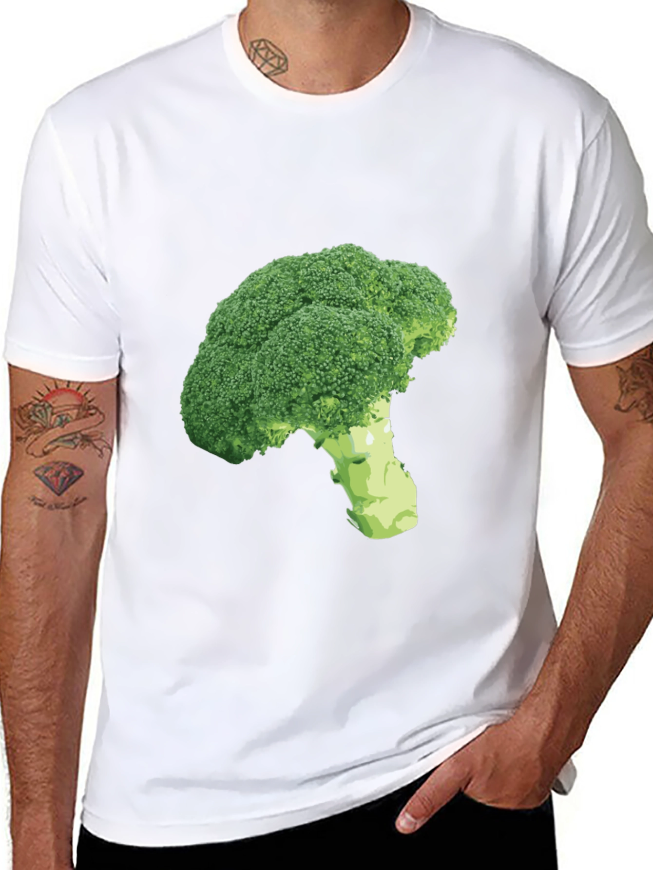 Broccoli Print Black T-Shirt - Unique Vegetarian Style