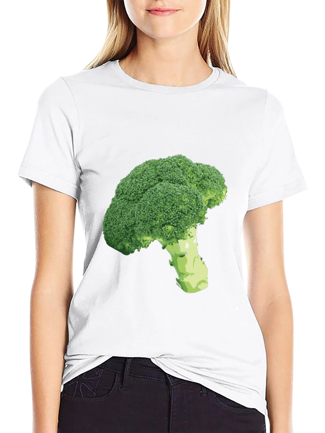 Broccoli Print Black T-Shirt - Unique Vegetarian Style
