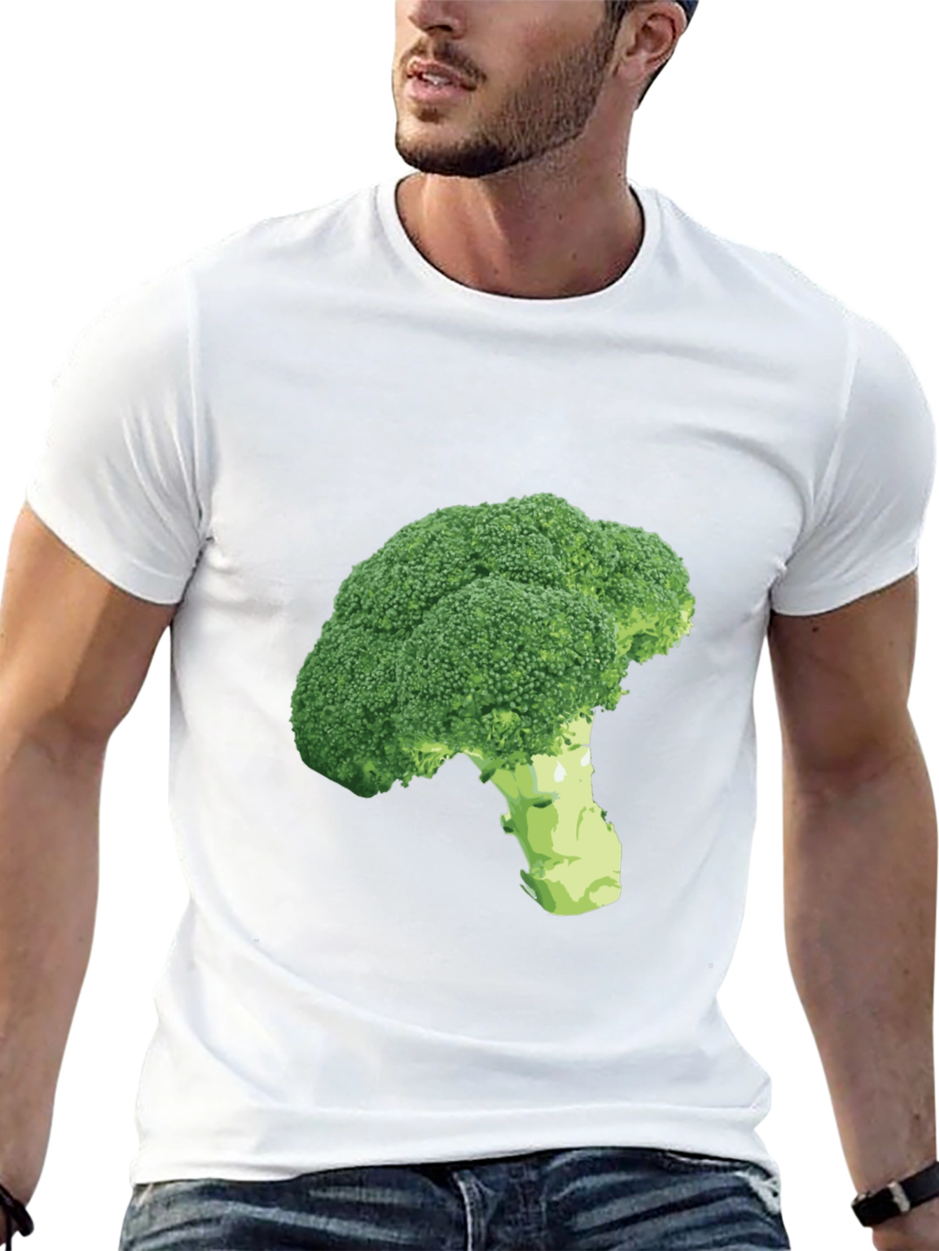 Broccoli Print Black T-Shirt - Unique Vegetarian Style