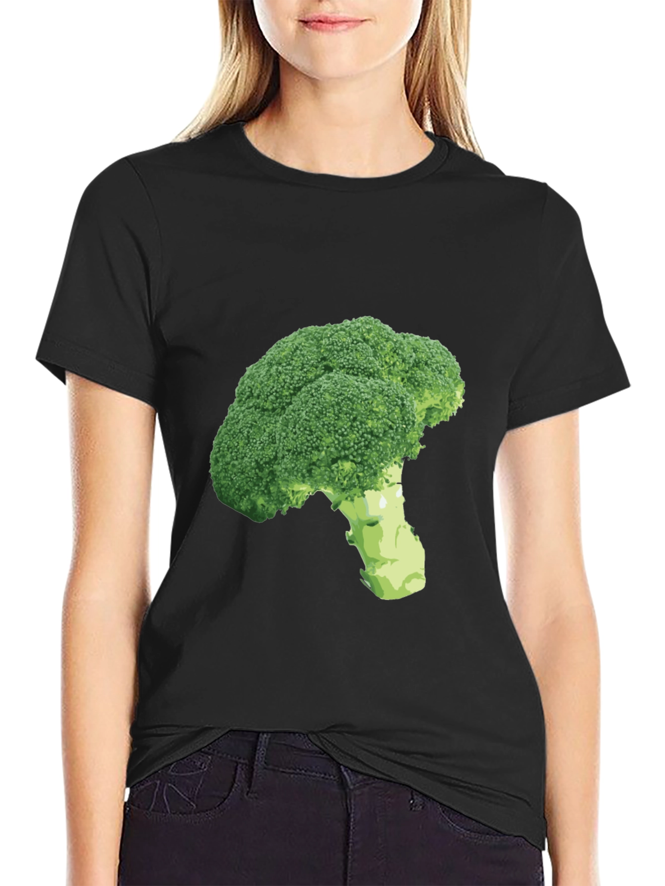 Broccoli Print Black T-Shirt - Unique Vegetarian Style