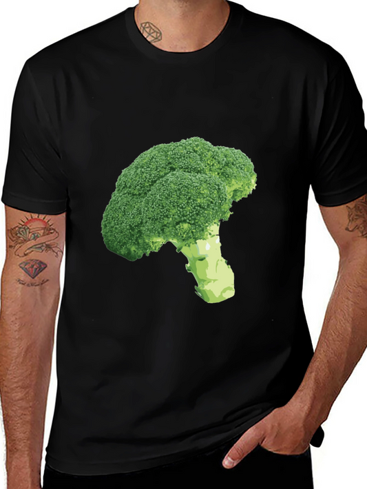 Broccoli Print Black T-Shirt - Unique Vegetarian Style