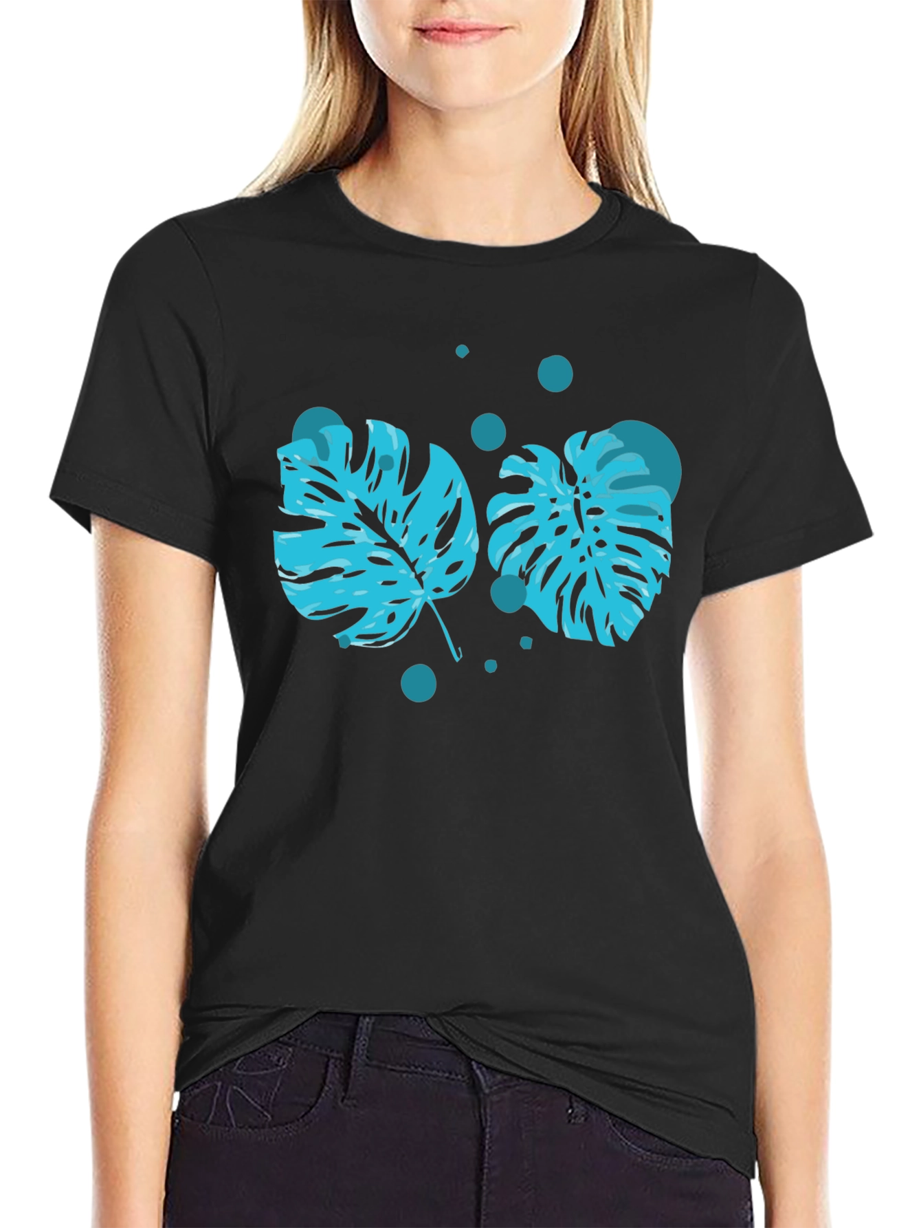 Tropical Leaf Graphic Tee - Black T-Shirt