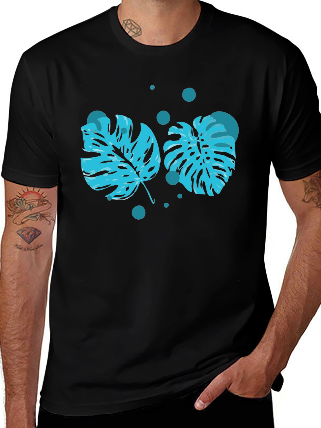 Tropical Leaf Graphic Tee - Black T-Shirt