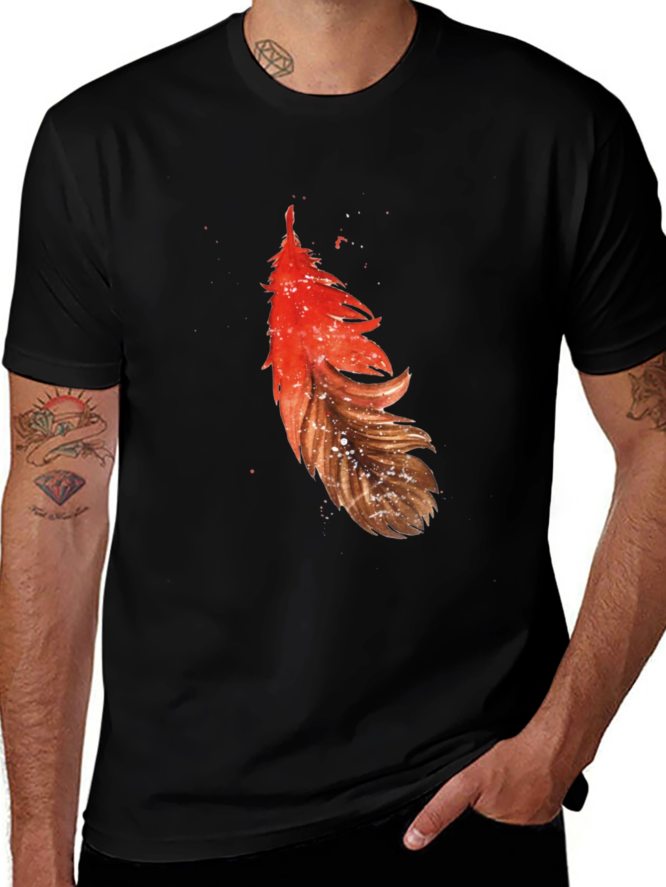 Feather Graphic Tee - Casual Black T-Shirt