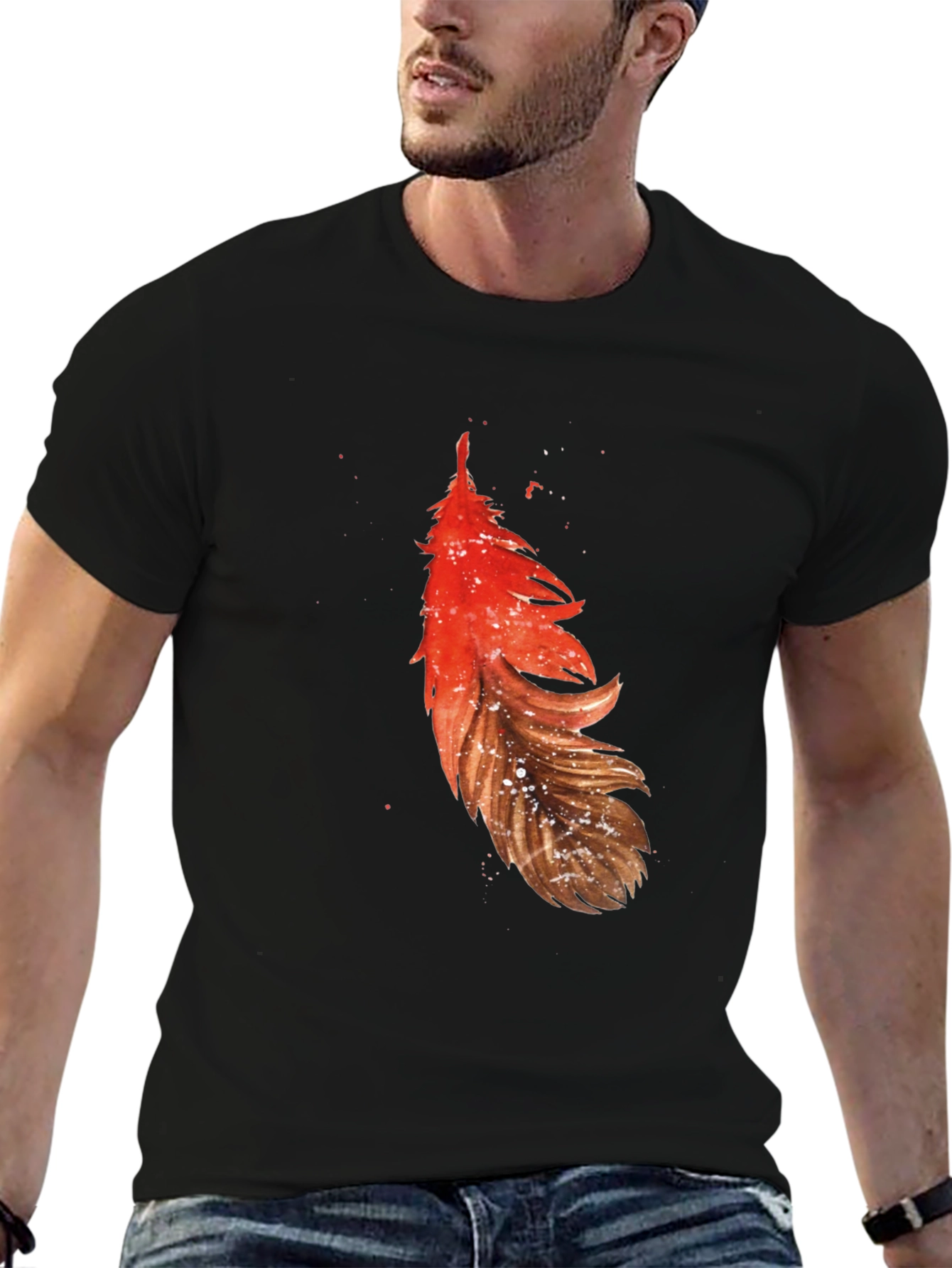 Feather Graphic Tee - Casual Black T-Shirt