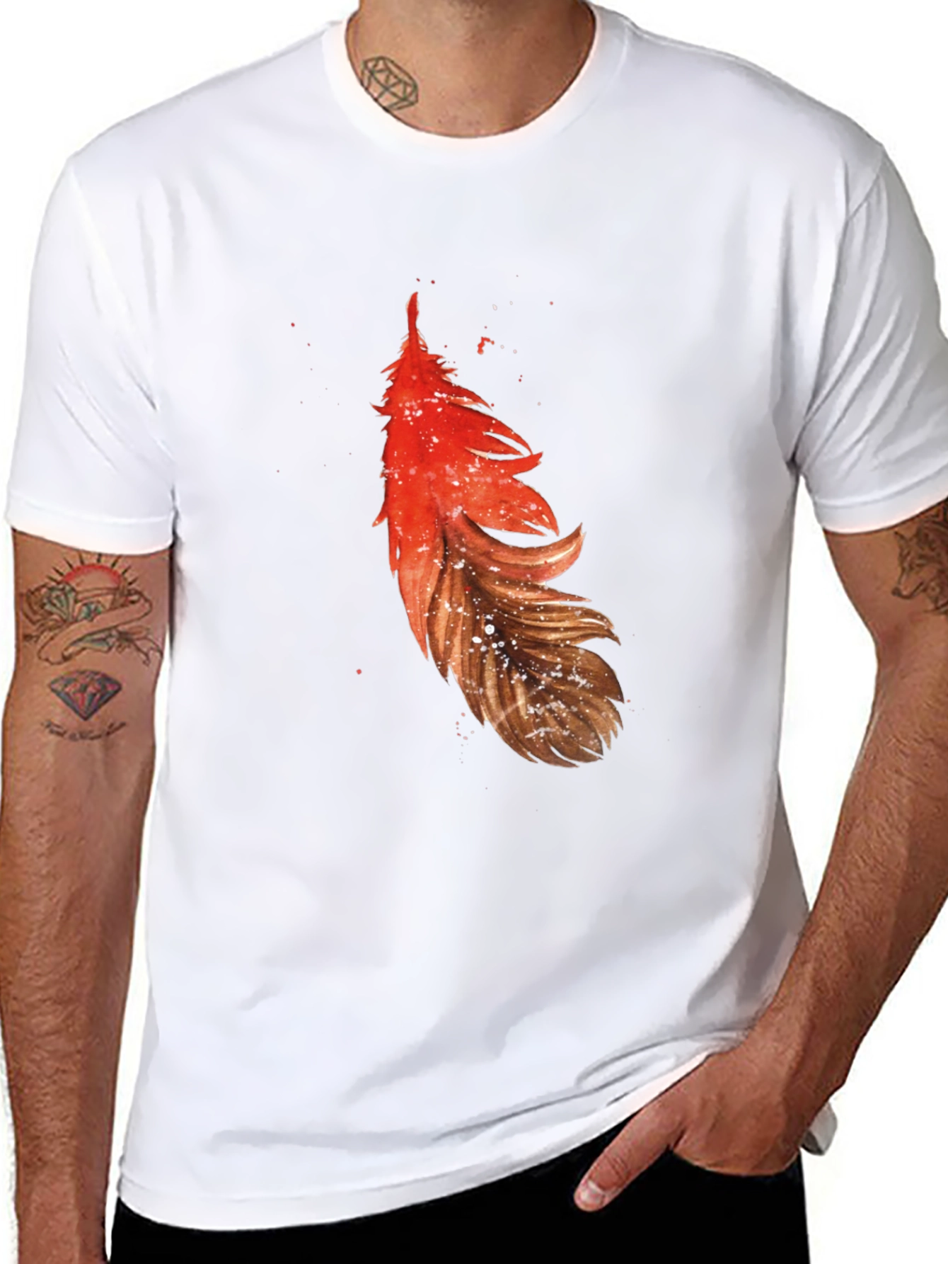 Feather Graphic Tee - Casual Black T-Shirt