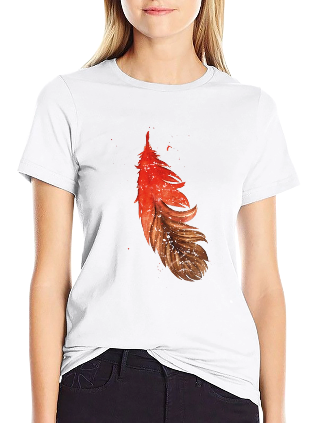 Feather Graphic Tee - Casual Black T-Shirt