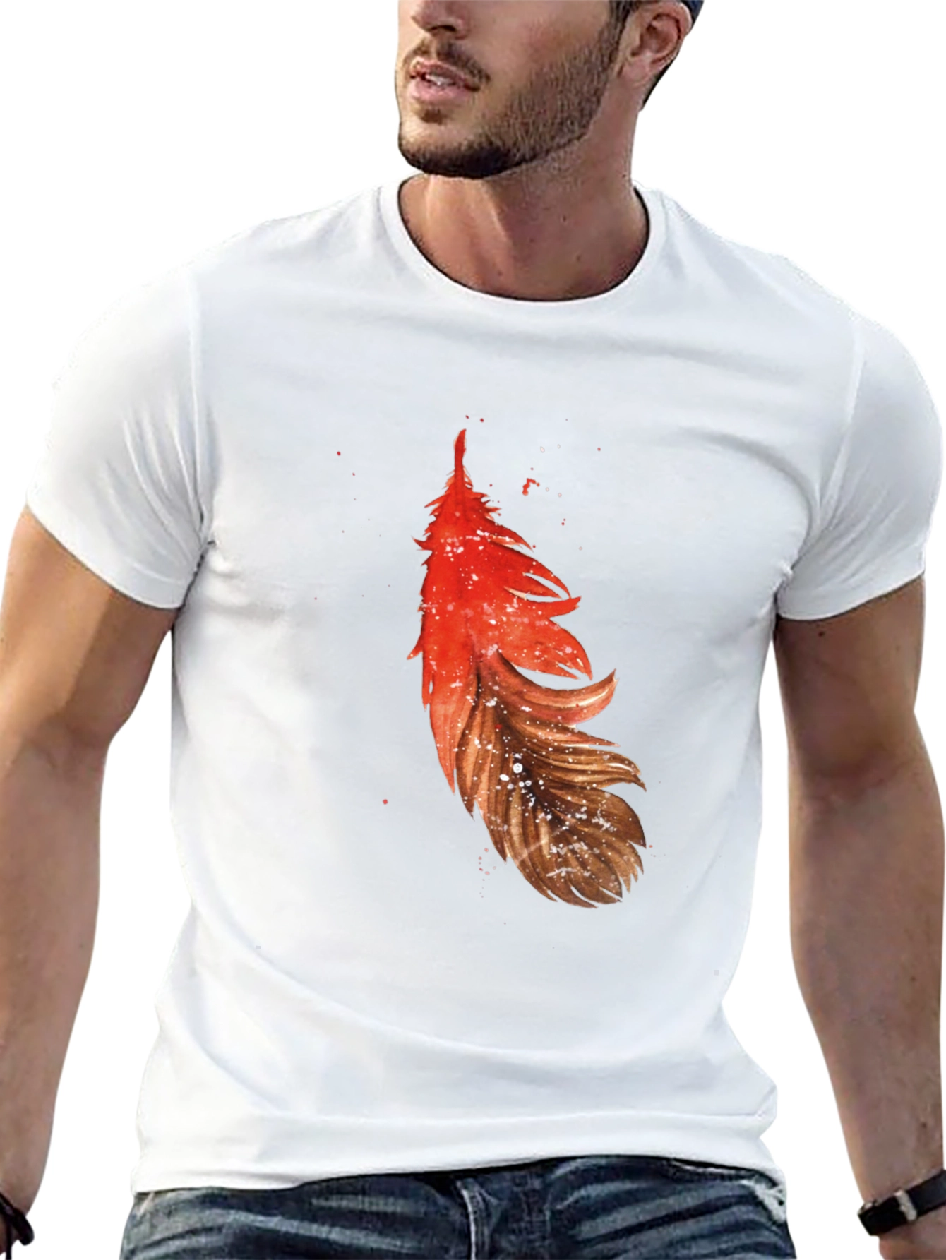 Feather Graphic Tee - Casual Black T-Shirt