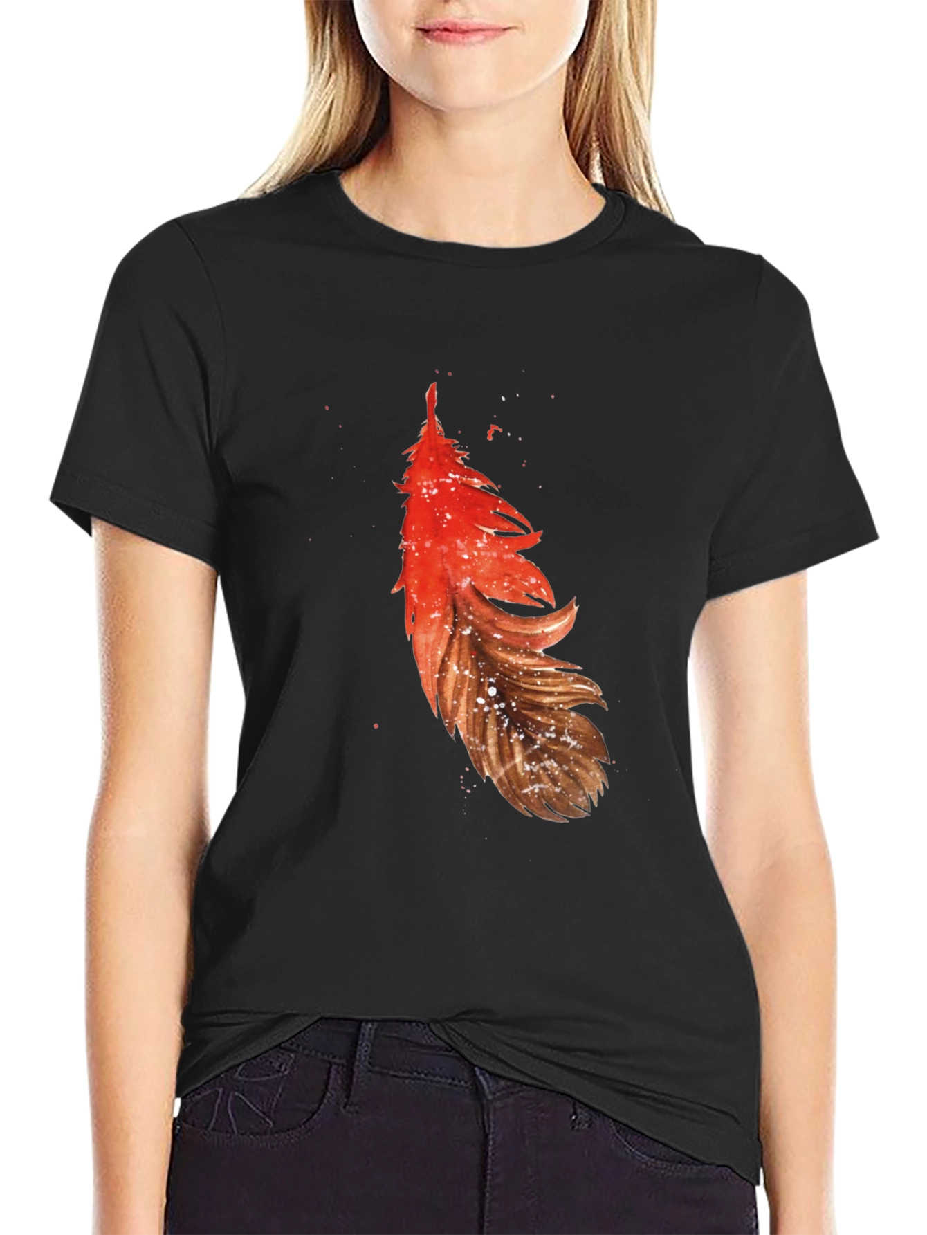 Feather Graphic Tee - Casual Black T-Shirt