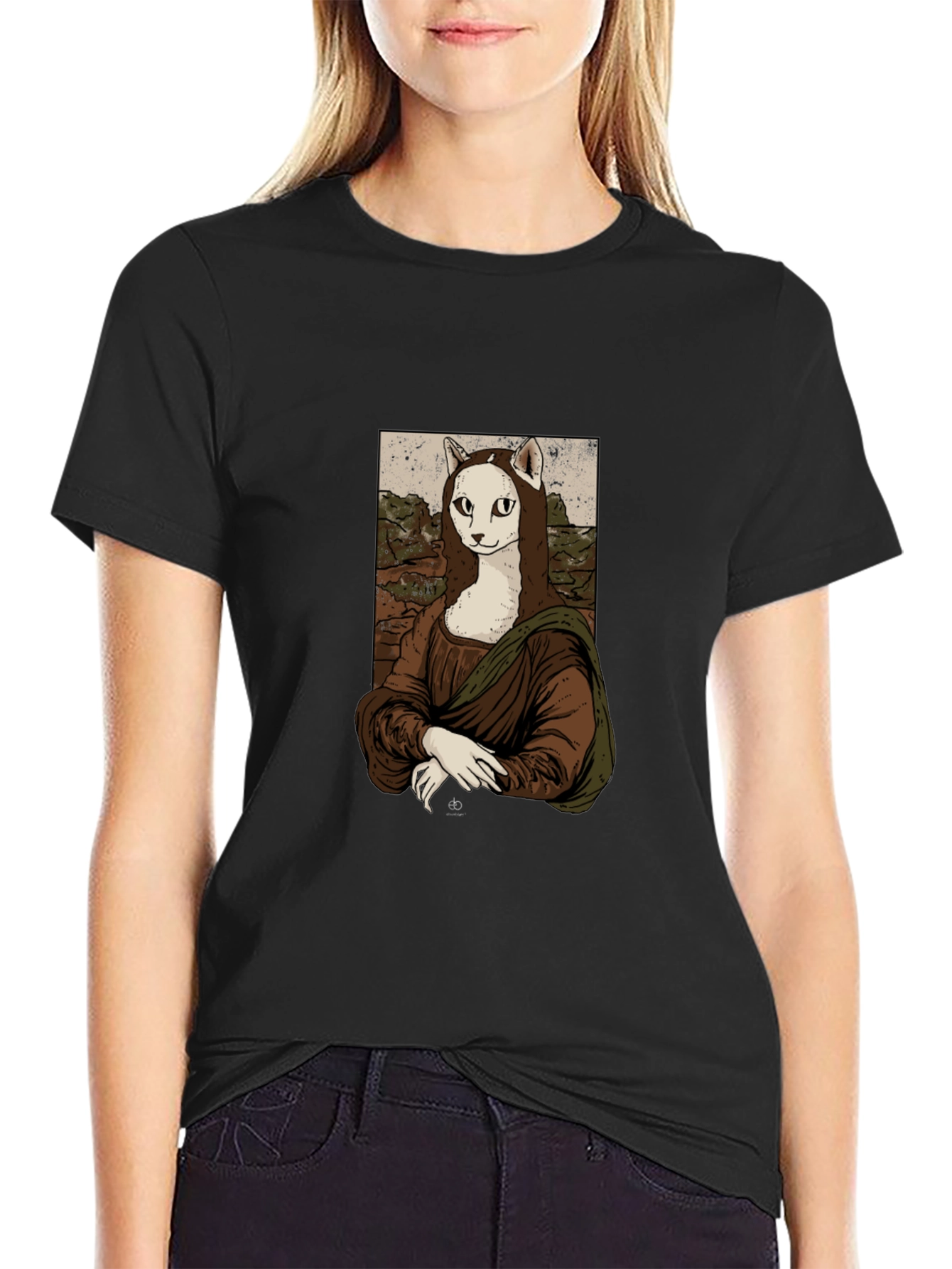 Cat Mona Lisa Graphic T-Shirt