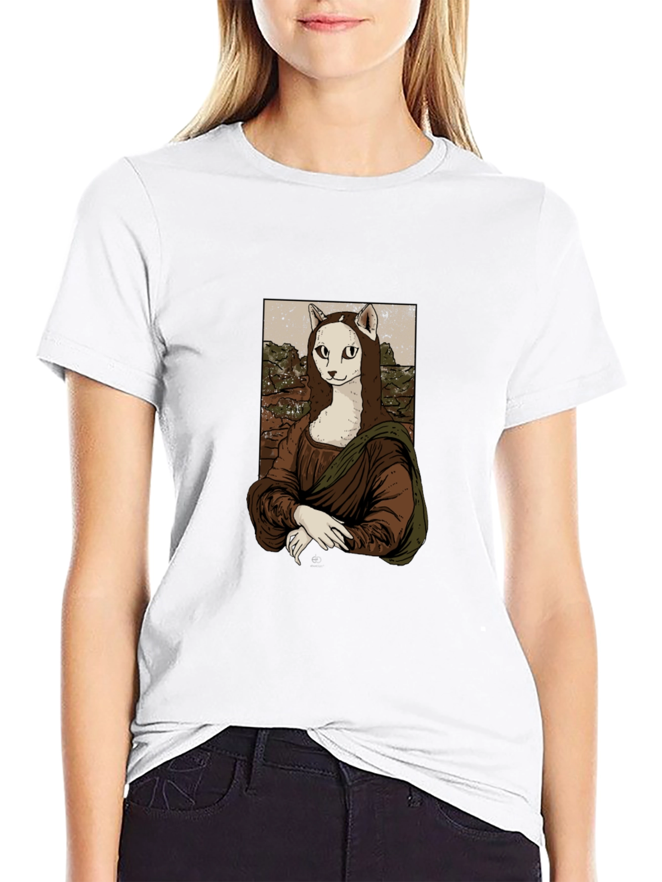 Cat Mona Lisa Graphic T-Shirt