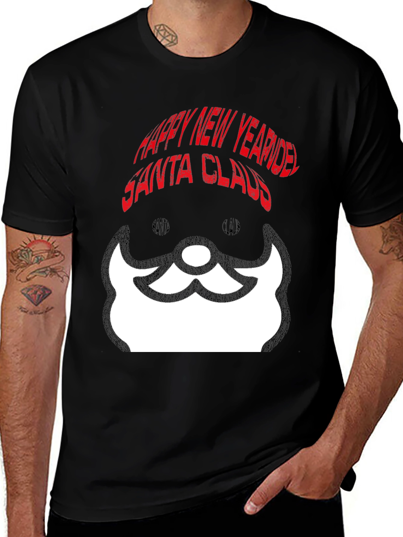Santa Claus Happy New Year Black Graphic Tee
