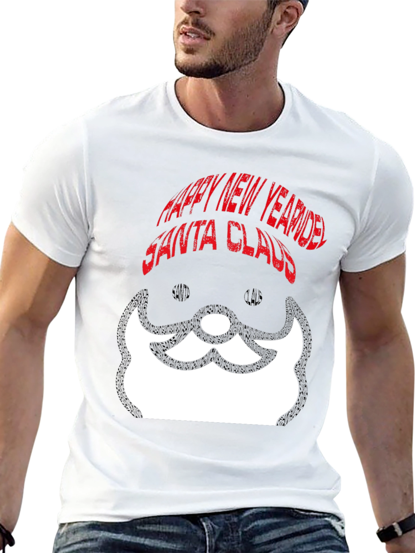 Santa Claus Happy New Year Black Graphic Tee