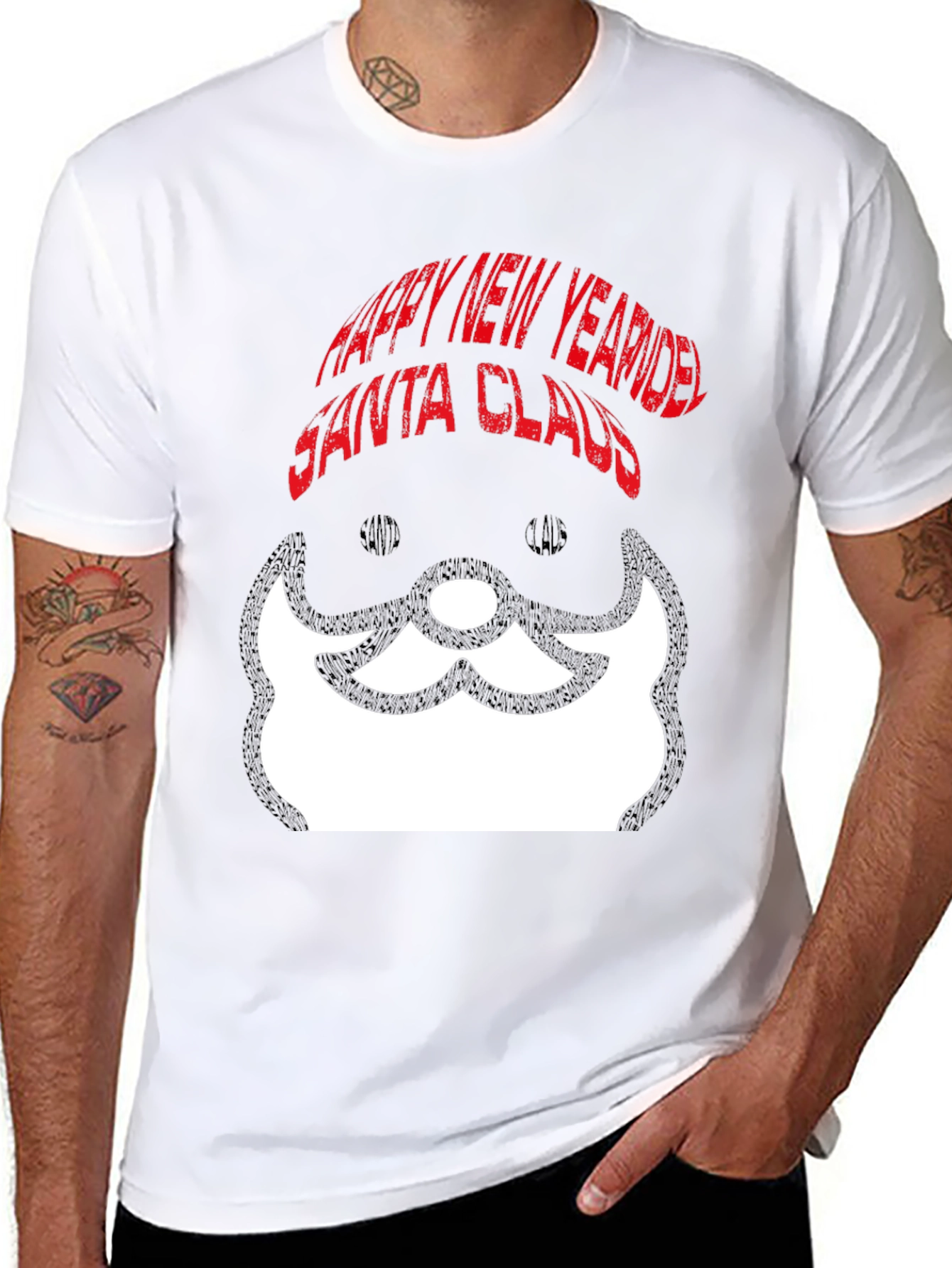 Santa Claus Happy New Year Black Graphic Tee