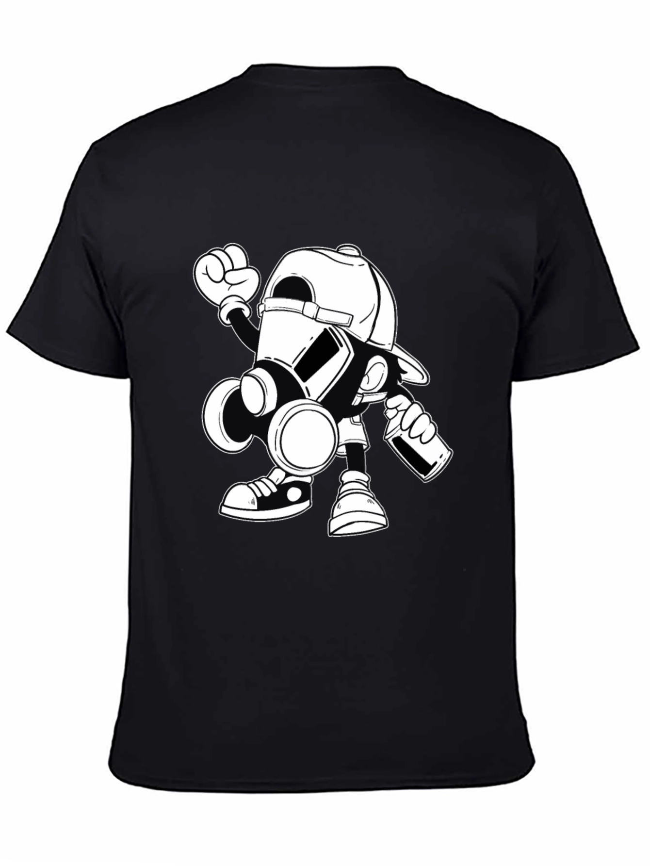 Gas Mask Cartoon Graphic Print Black T-Shirt