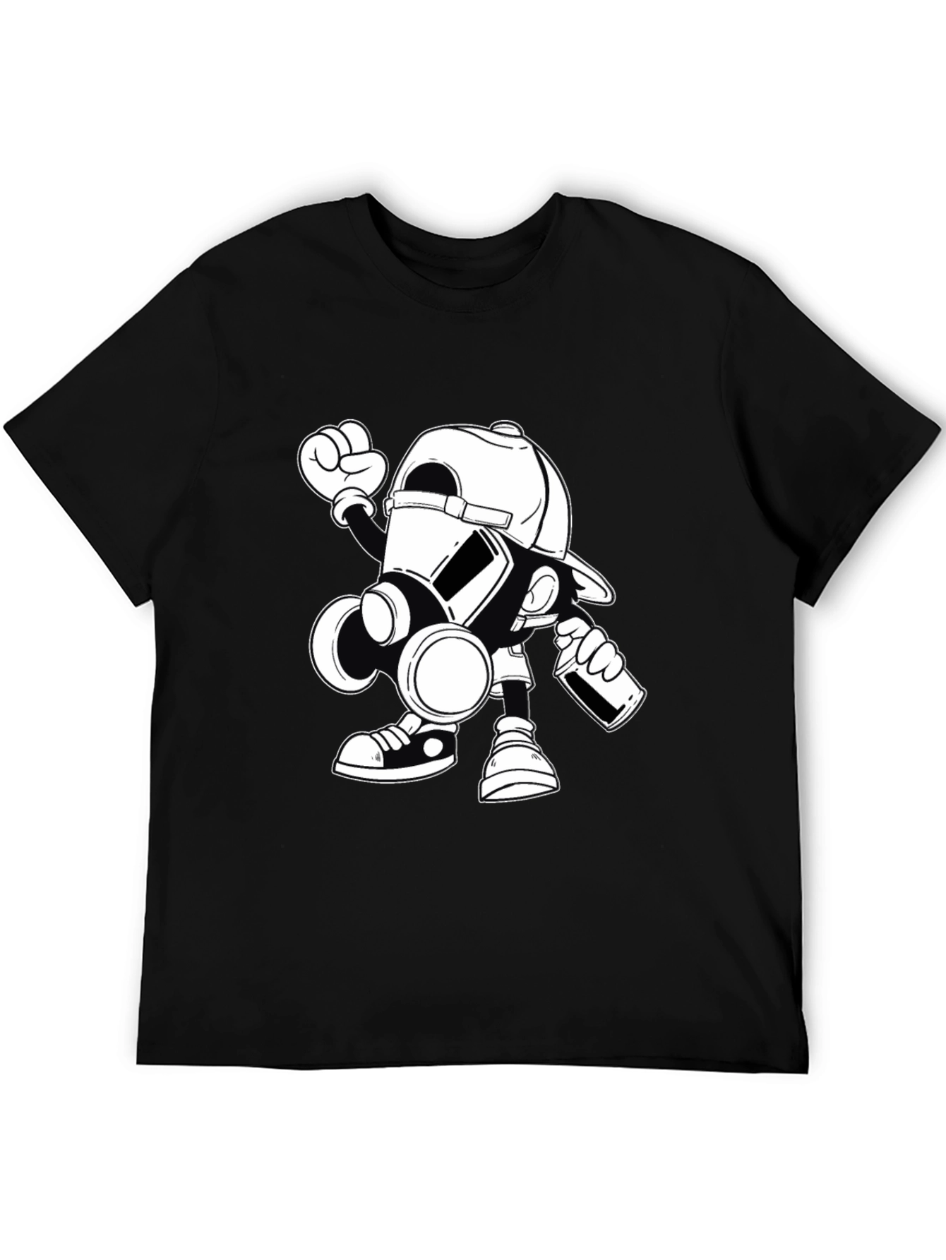 Gas Mask Cartoon Graphic Print Black T-Shirt