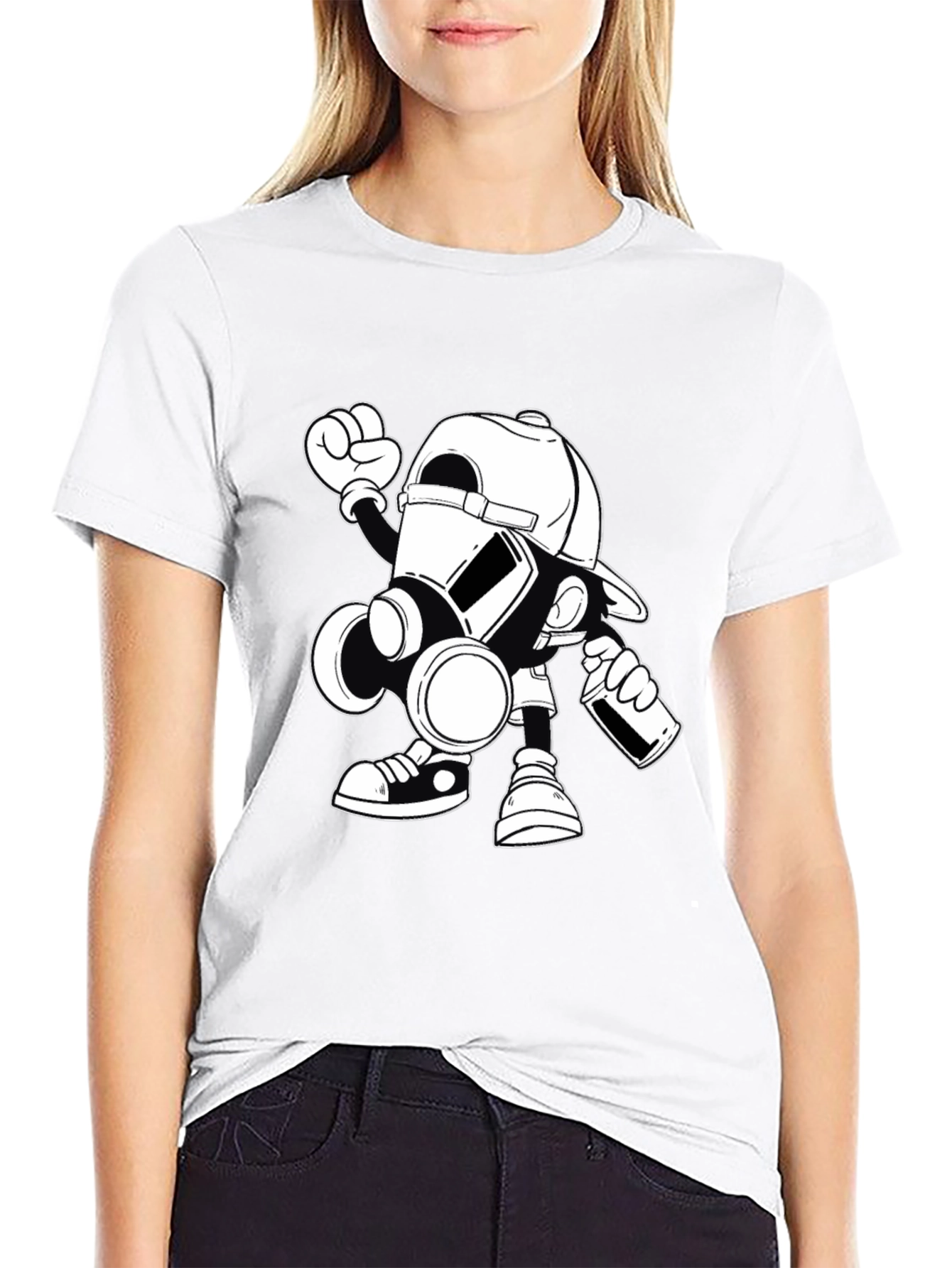 Gas Mask Cartoon Graphic Print Black T-Shirt