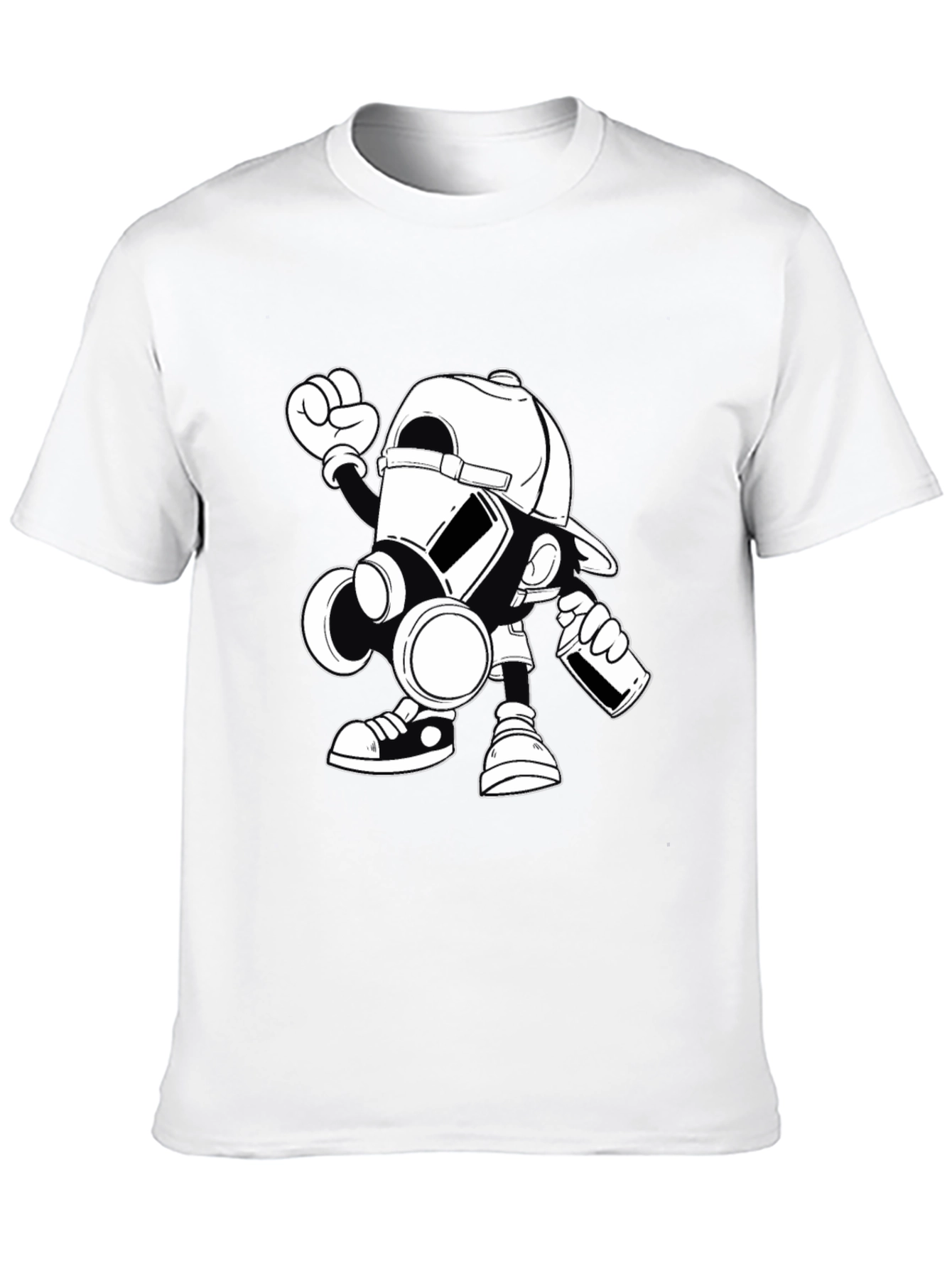 Gas Mask Cartoon Graphic Print Black T-Shirt
