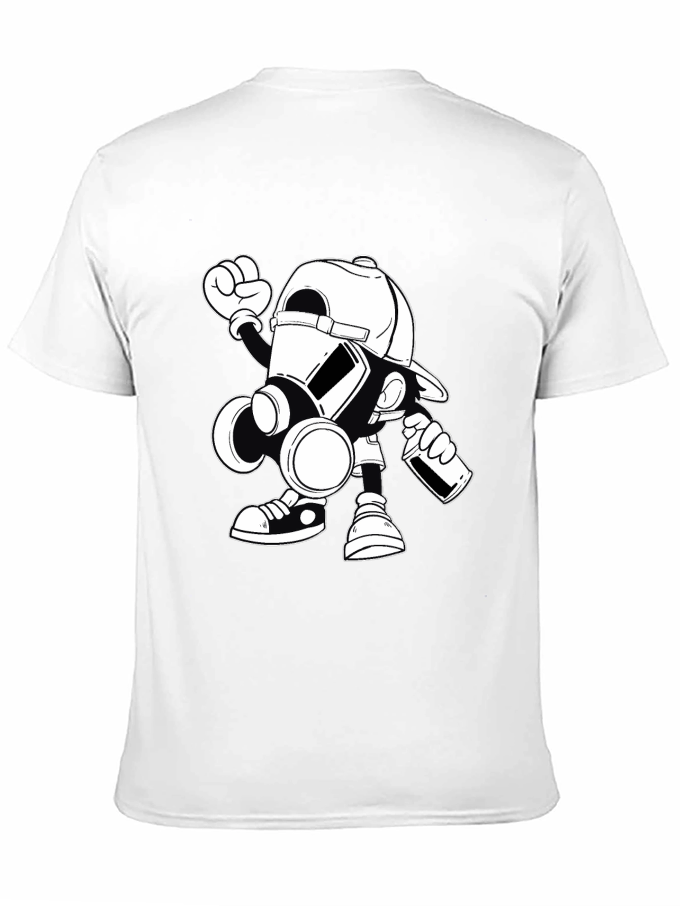 Gas Mask Cartoon Graphic Print Black T-Shirt