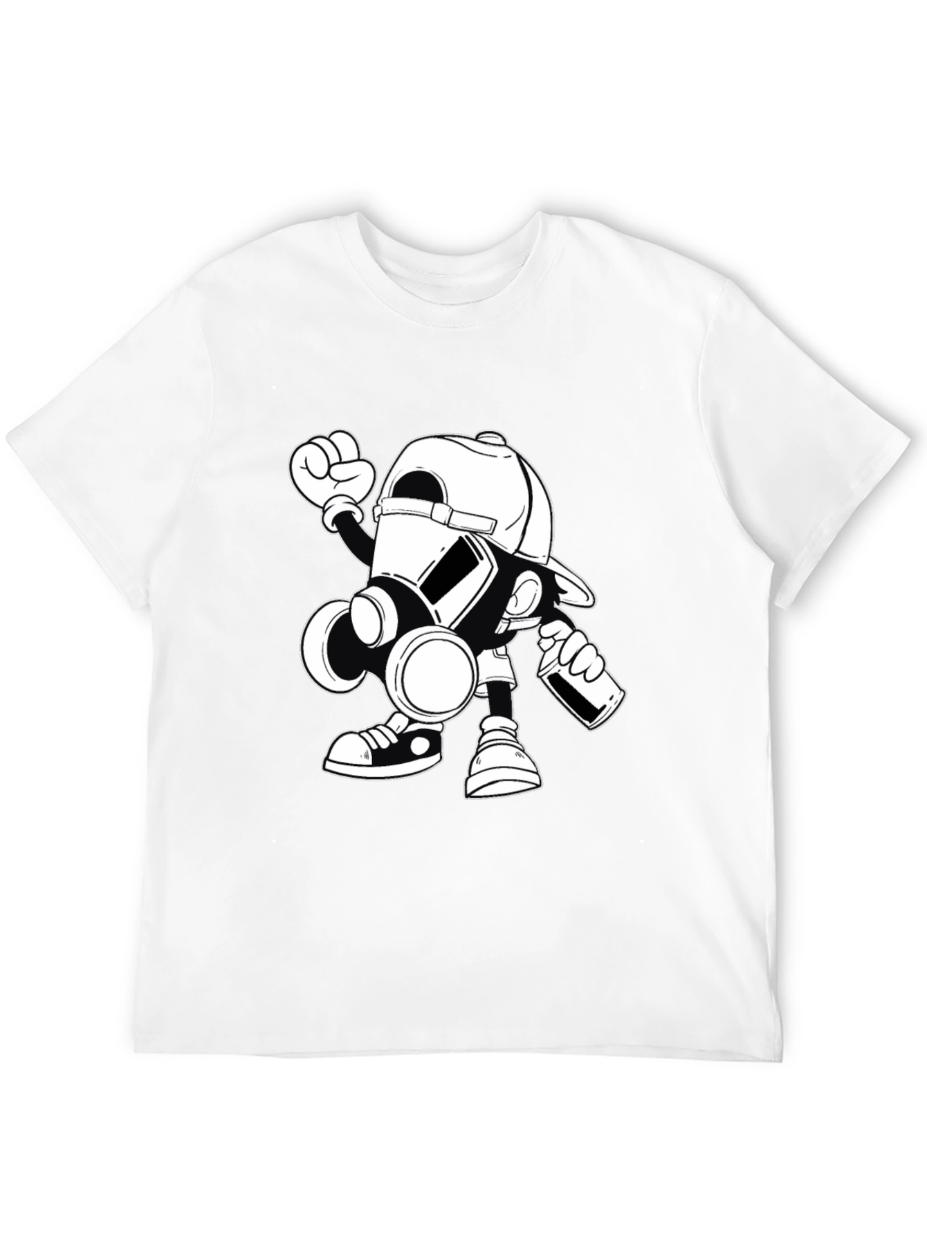 Gas Mask Cartoon Graphic Print Black T-Shirt