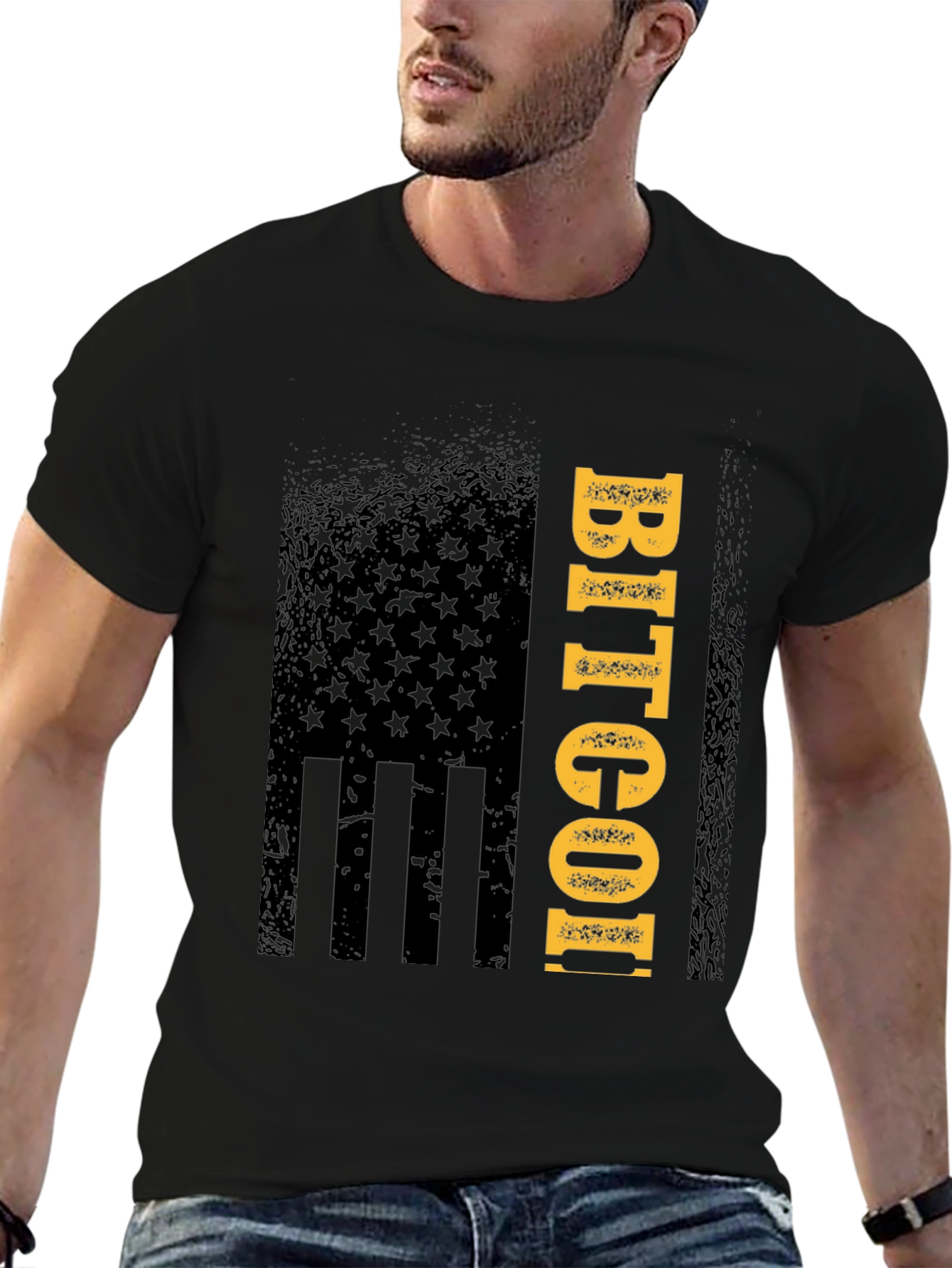 Bitcoin American Flag Mens T-Shirt