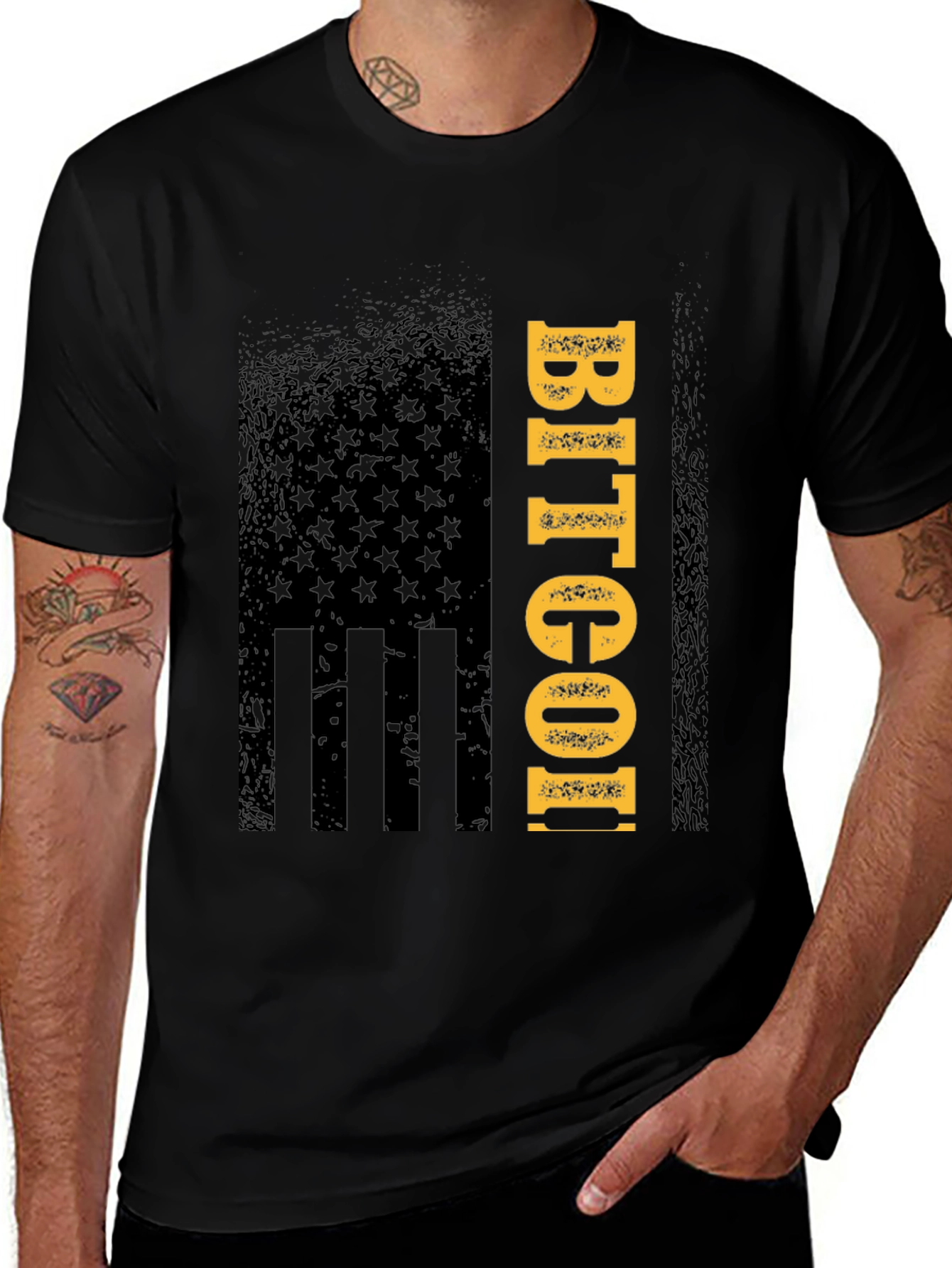 Bitcoin American Flag Mens T-Shirt