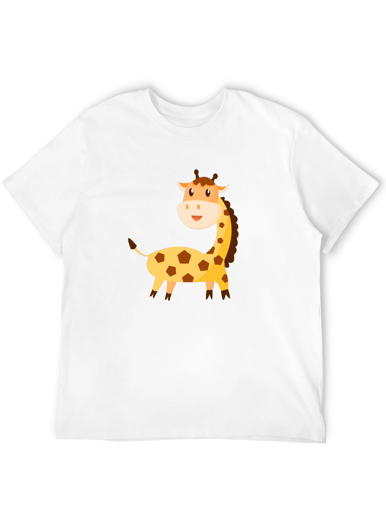 Cartoon Giraffe Graphic Tee - Black Cotton T-Shirt