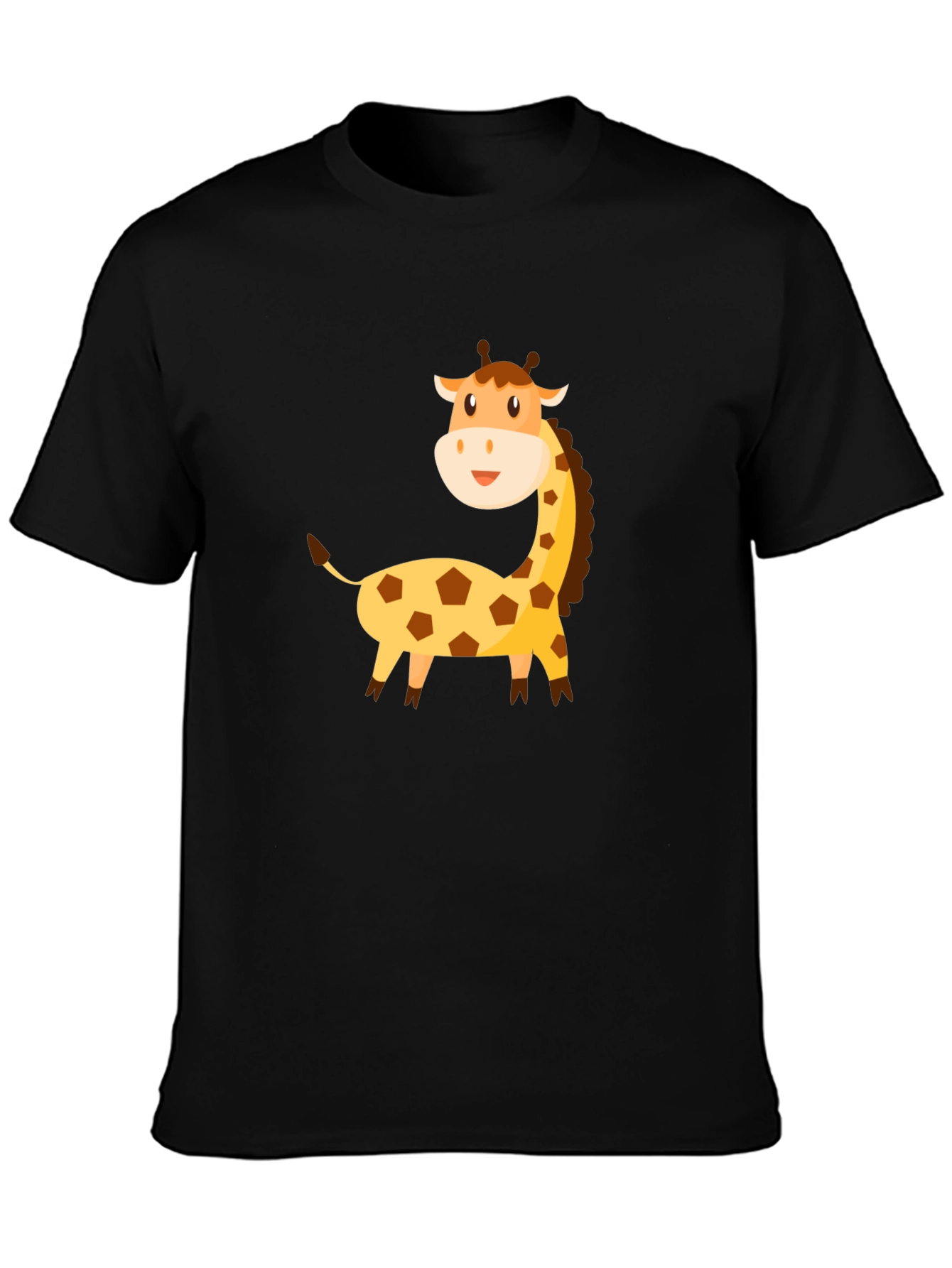 Cartoon Giraffe Graphic Tee - Black Cotton T-Shirt
